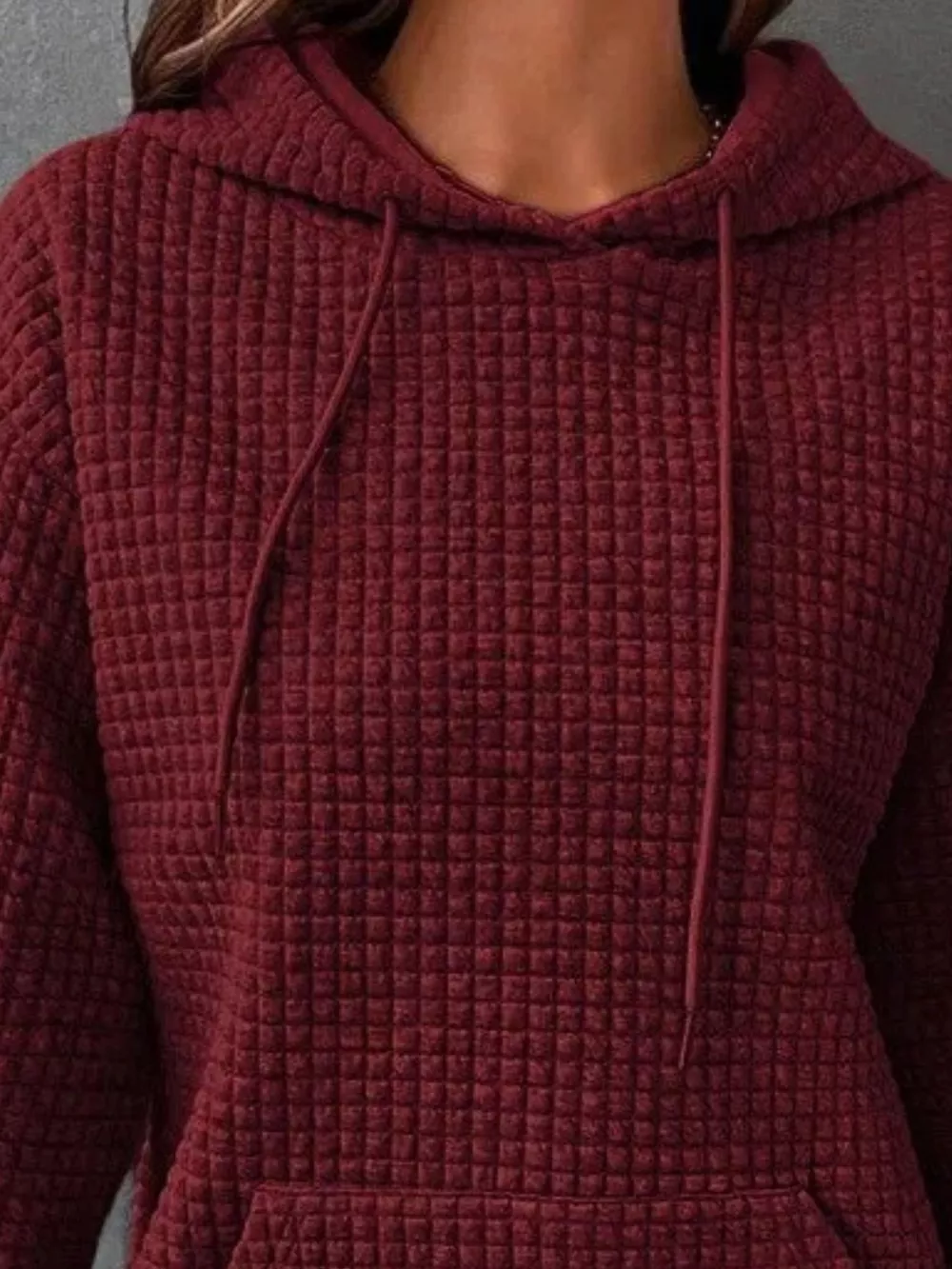 Full Size Textured Kangaroo Pocket Hoodie Plus Size, image 8