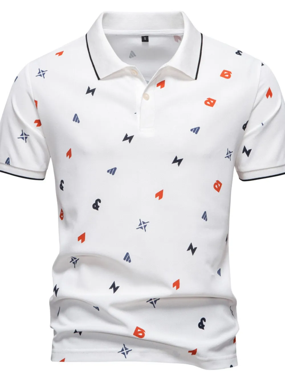 Men's Geometric Print Short Sleeve Polo Shirt, image 2