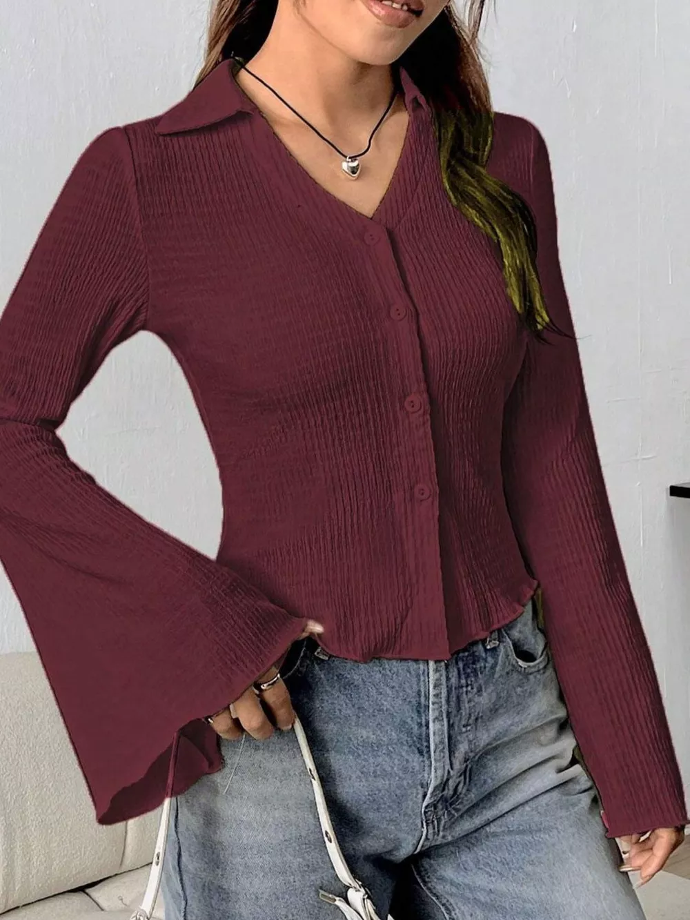 Button Up Flare Sleeve Shirt, image 27
