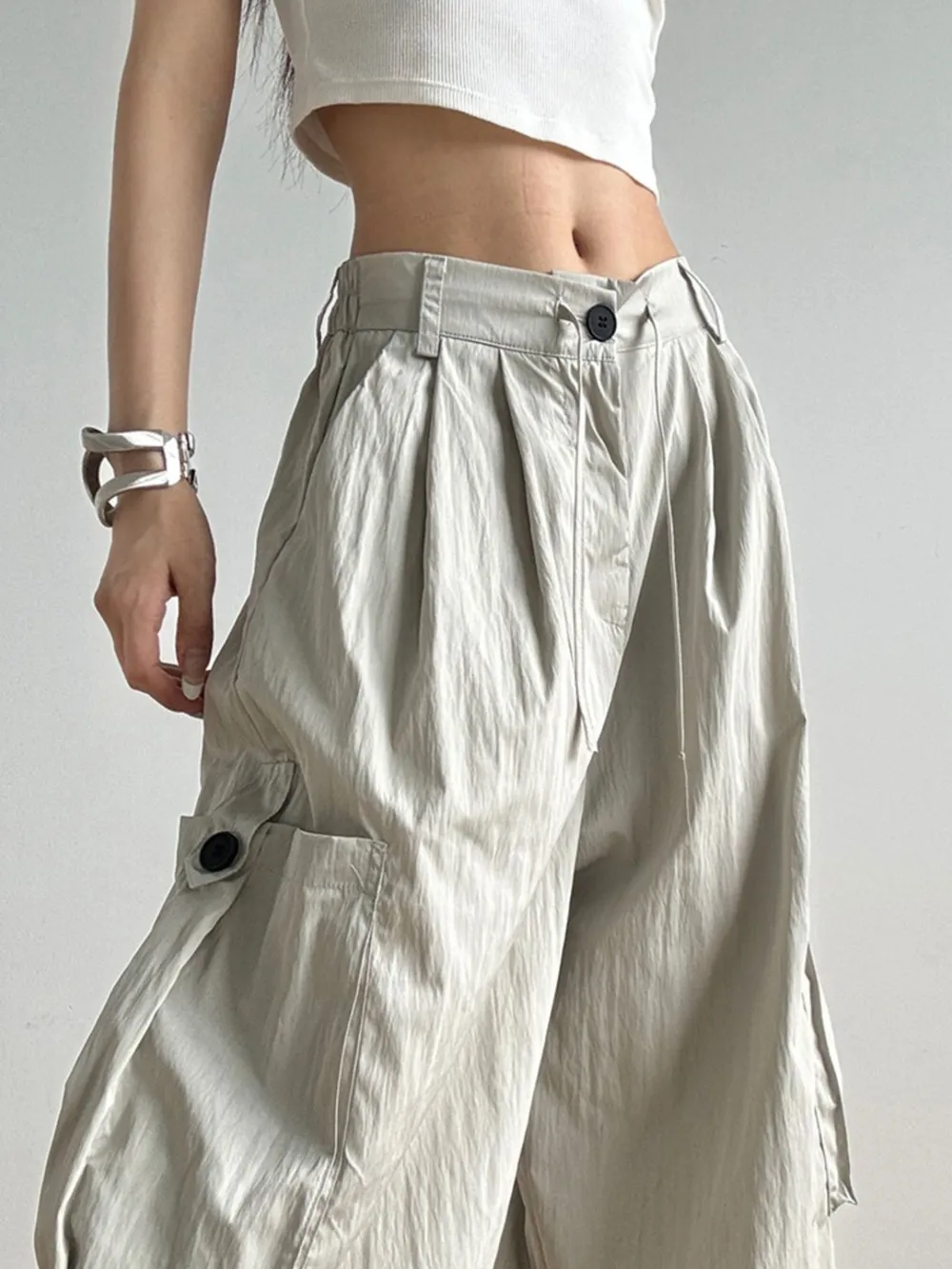 Drawstring Wide Leg Cargo Pants, image 4