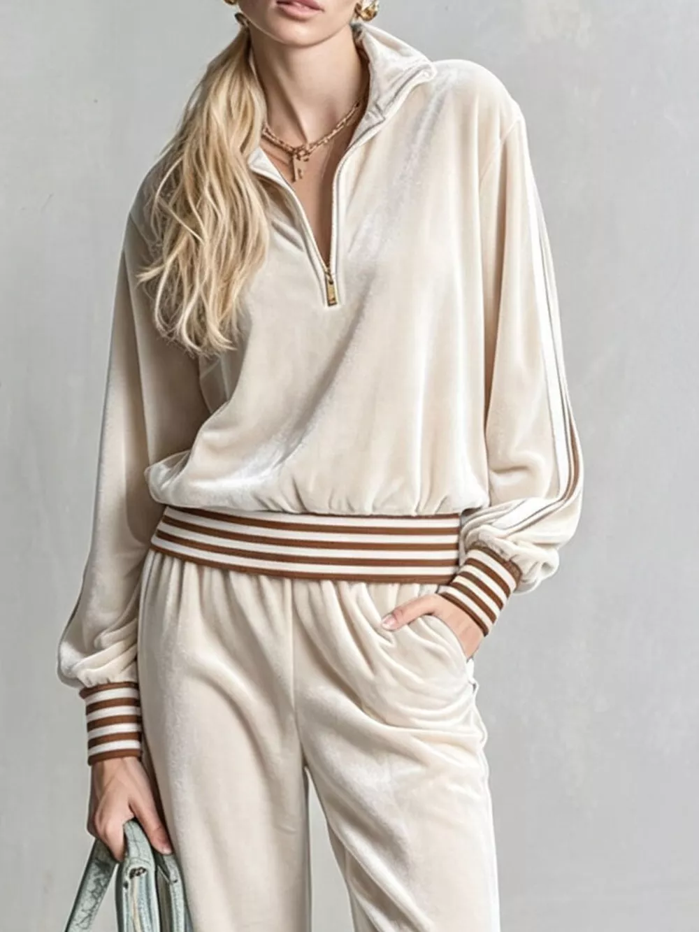 Striped Half Zip Top and Pants Set, image 5