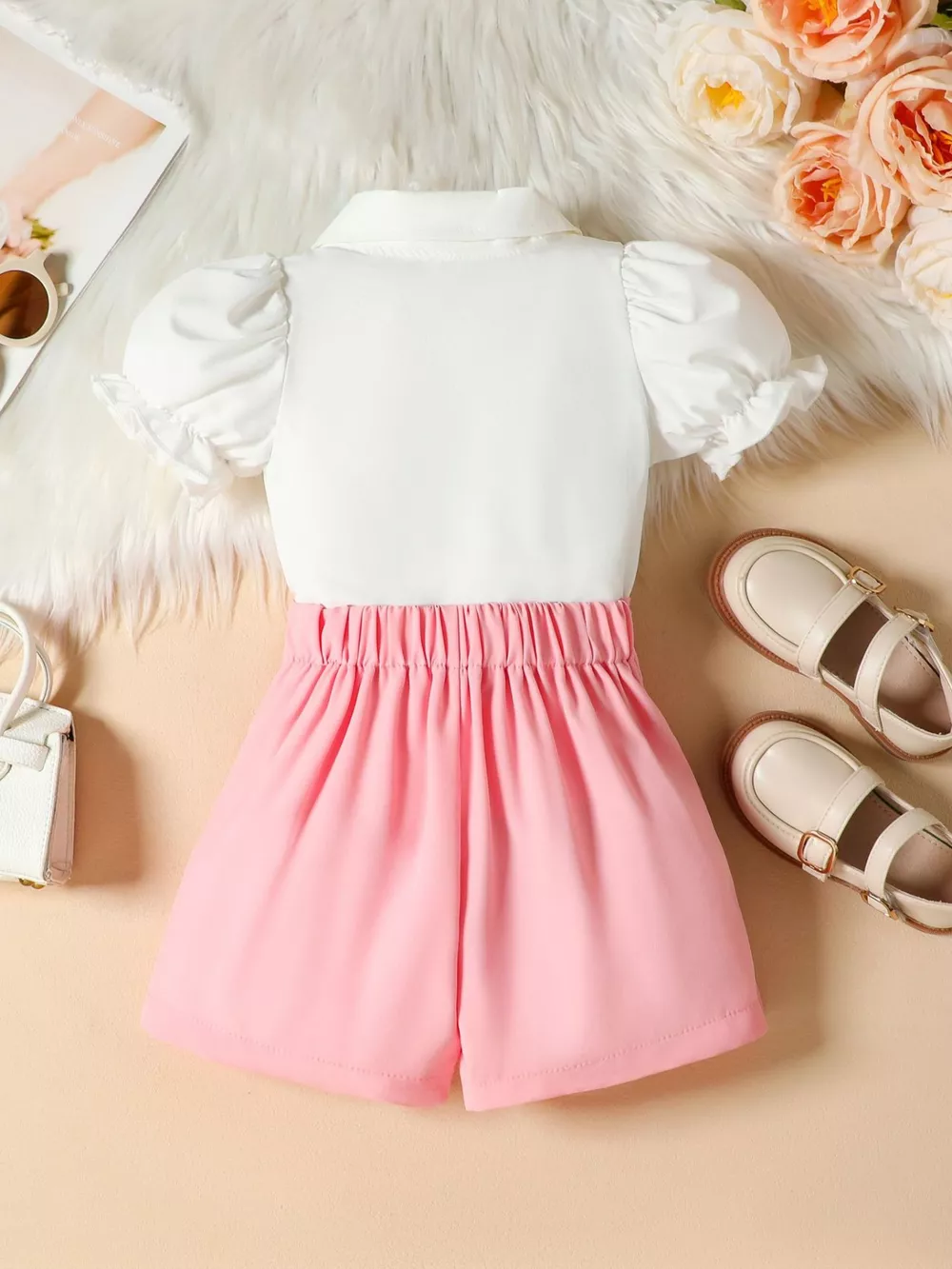 Children’s Rhinestone Collar Blouse & Heart Buckle Skirt Set, image 5