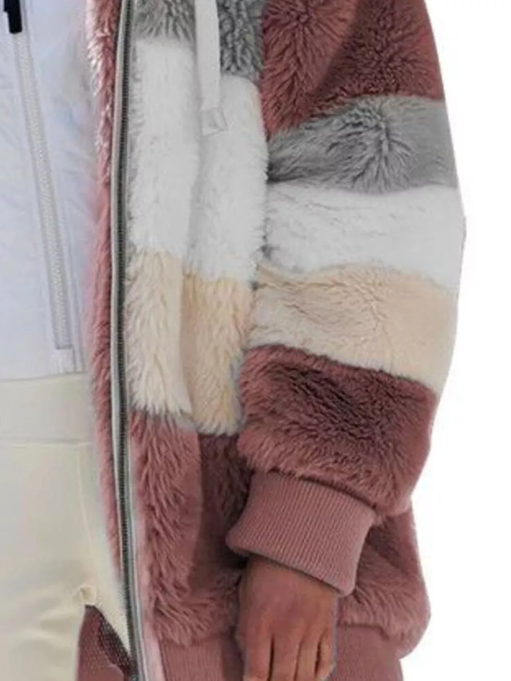 Full Size Fuzzy Zip Up Hooded Outerwear Plus Size, image 3