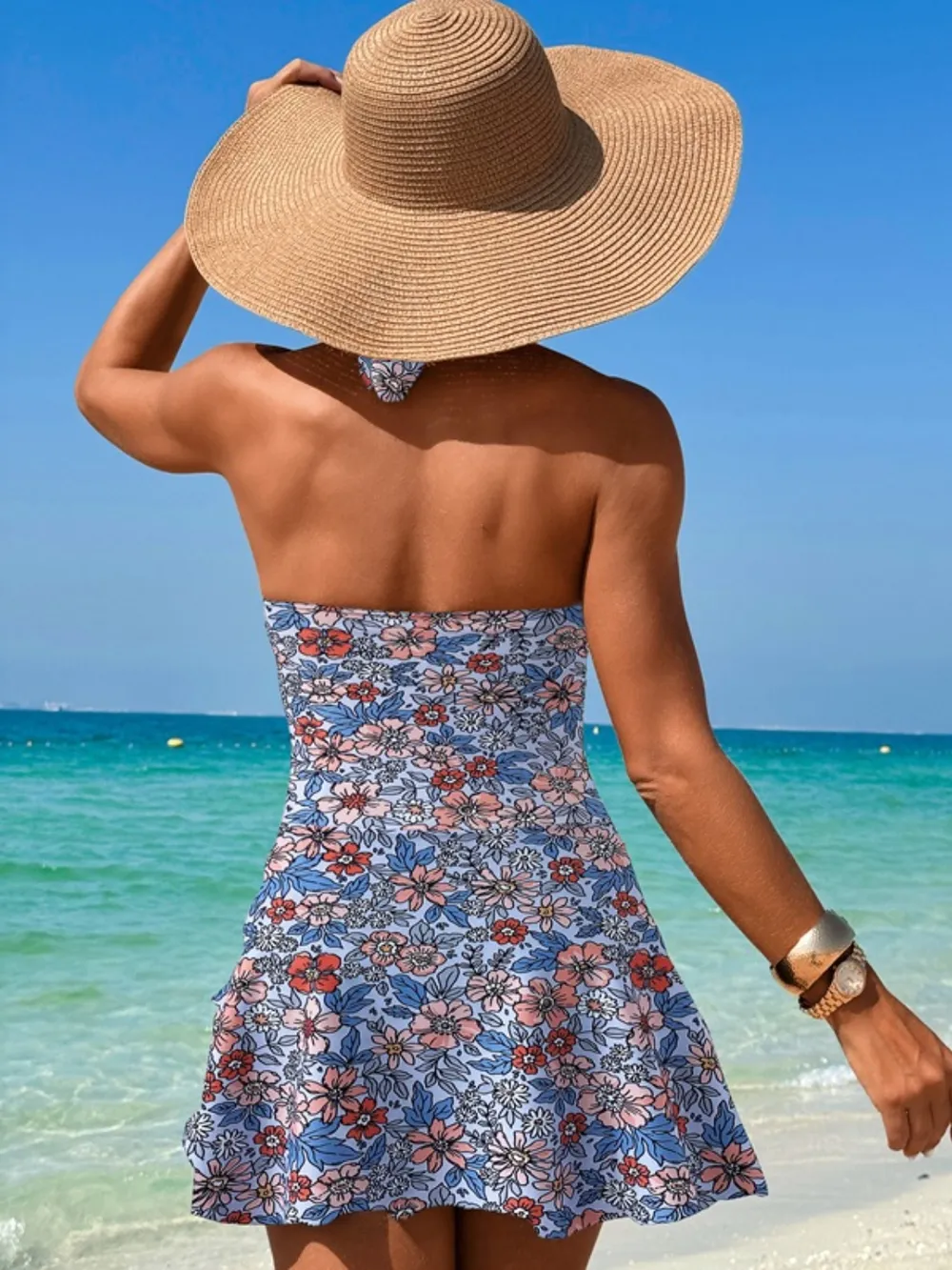 Cutout Printed Halter Neck One-Piece Swimwear, image 3