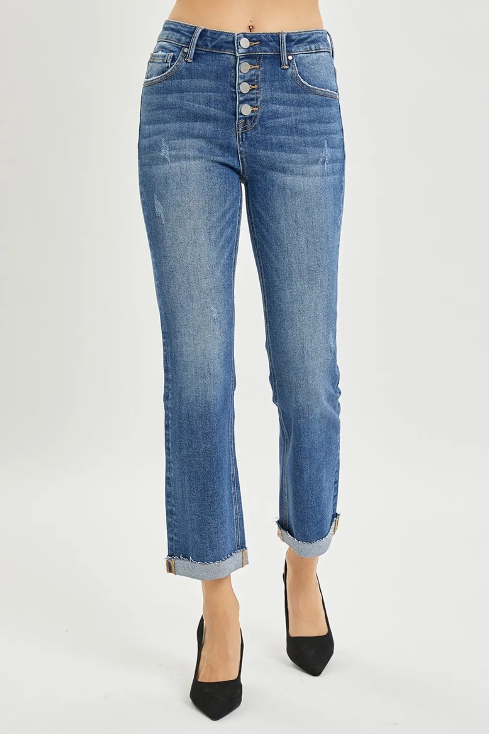 Full Size Button Fly Cropped Bootcut Jeans, image 3