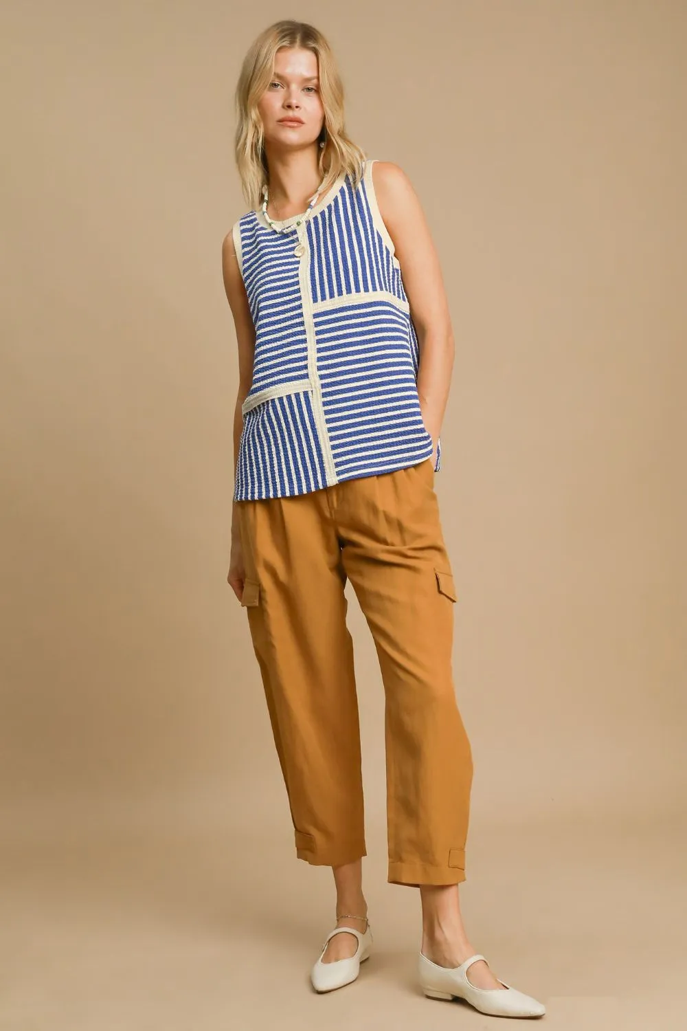Round Neck Texture Striped Tank, image 3