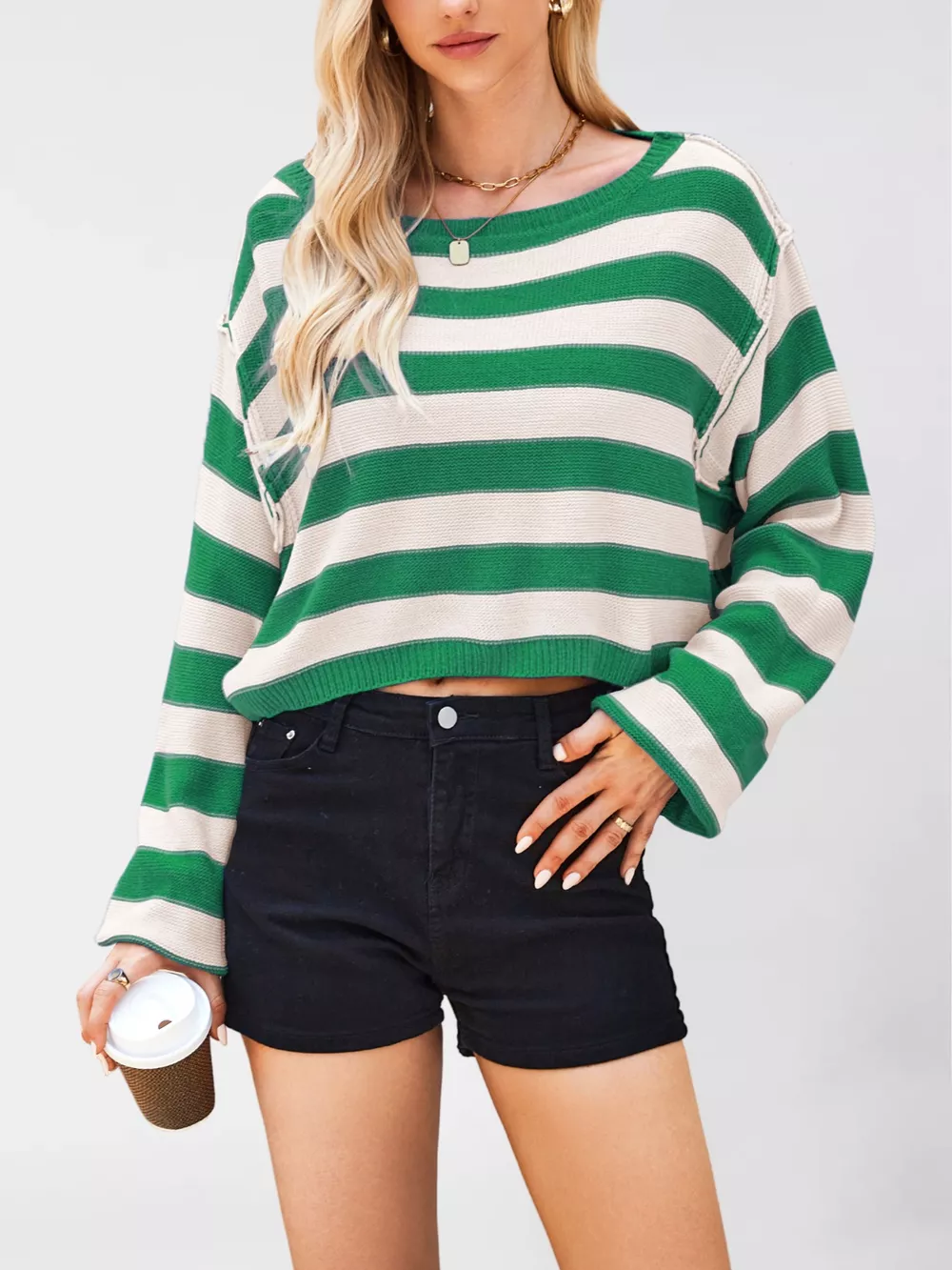 Striped Dropped Shoulder Sweater, image 17