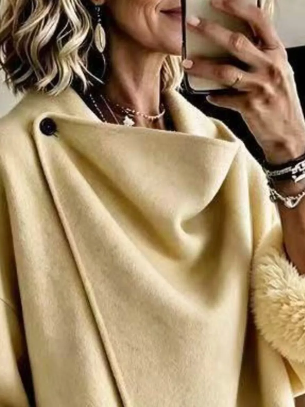 Full Size Elegant Asymmetric Faux Fur Cuff Outerwear Plus Size, image 2