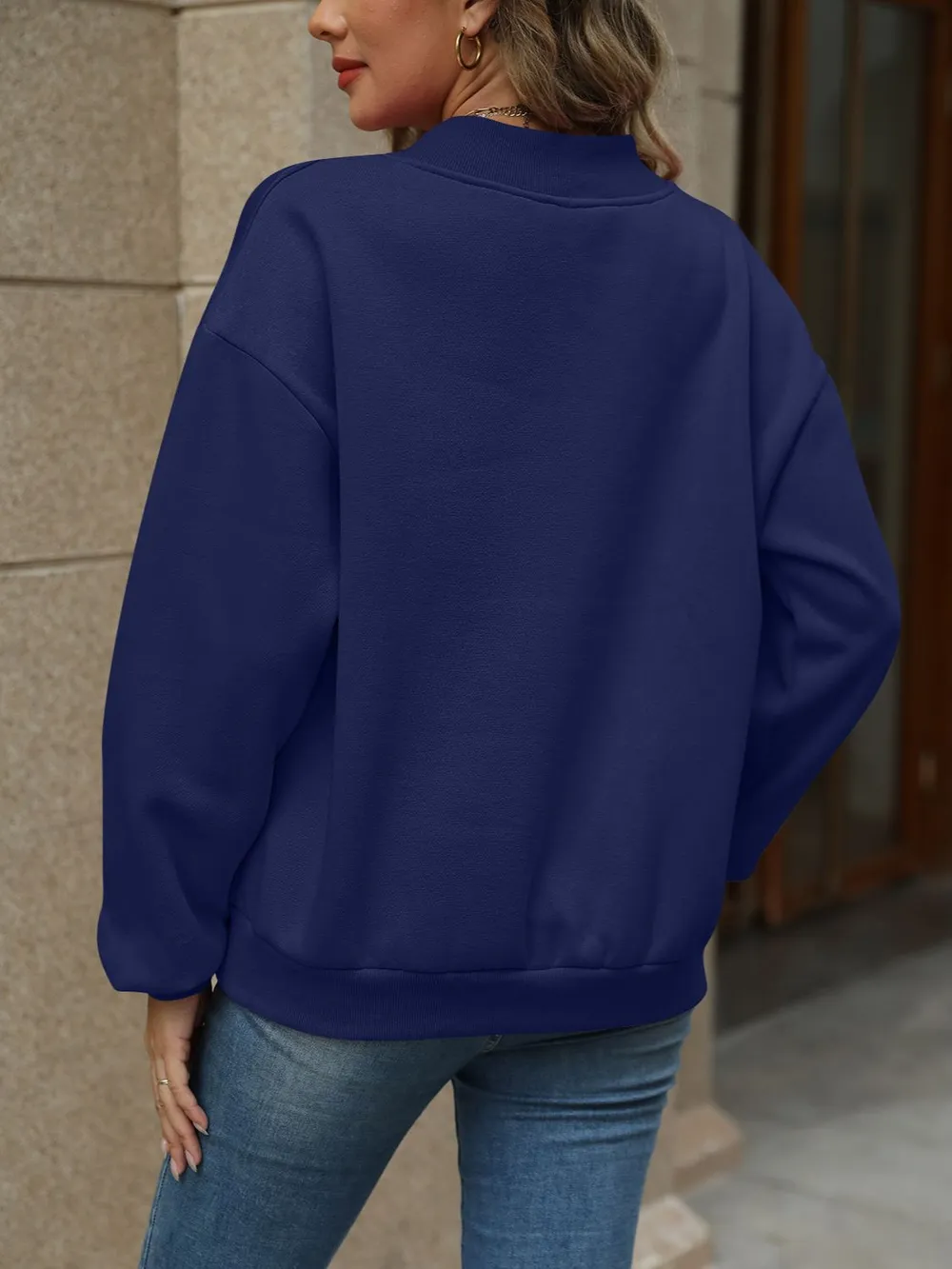 V-Neck Long Sleeve Dropped Shoulder Sweatshirt, image 29