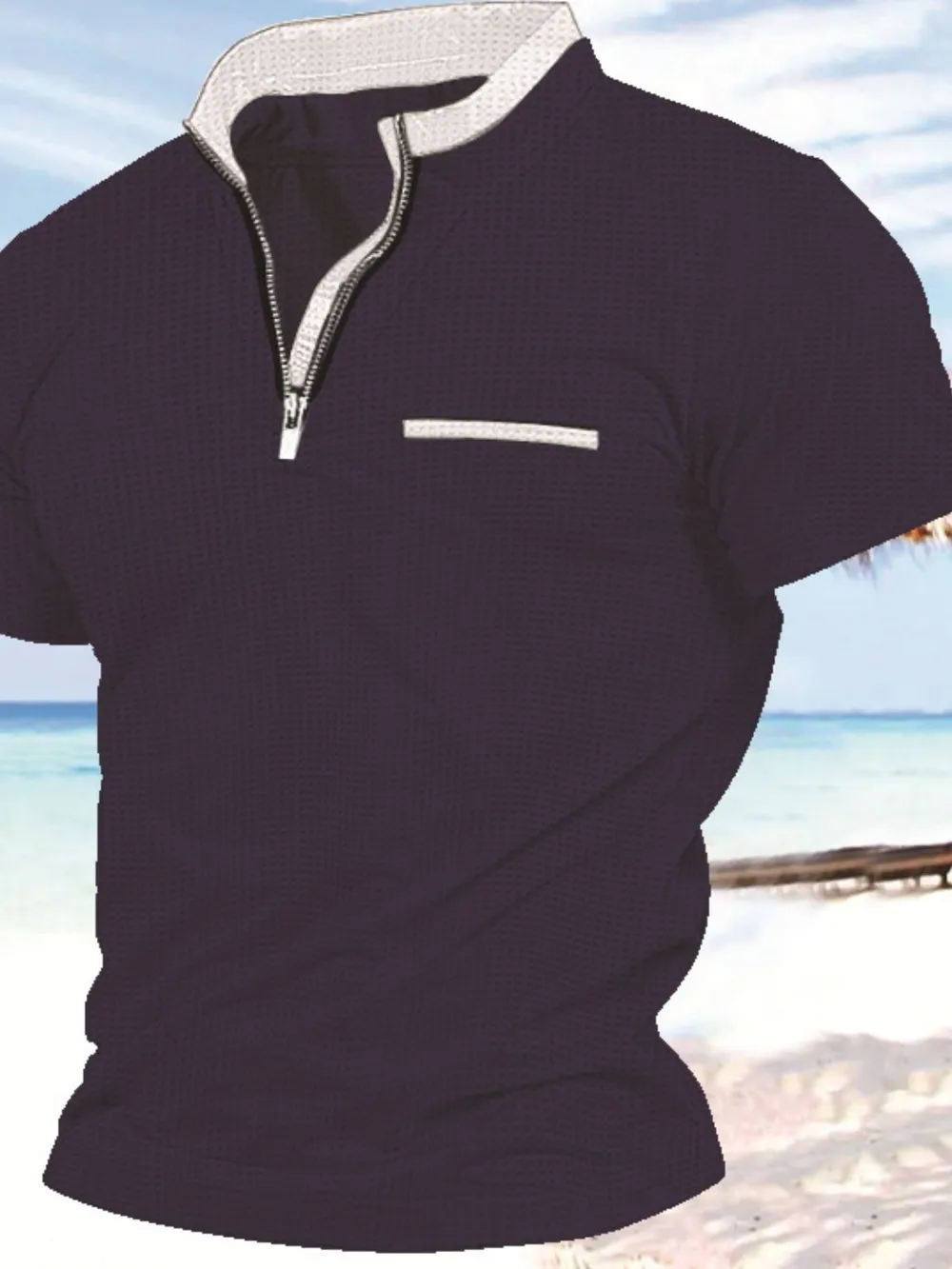 Men's Full Size Zip Collar Short Sleeve Polo Plus Size, image 3