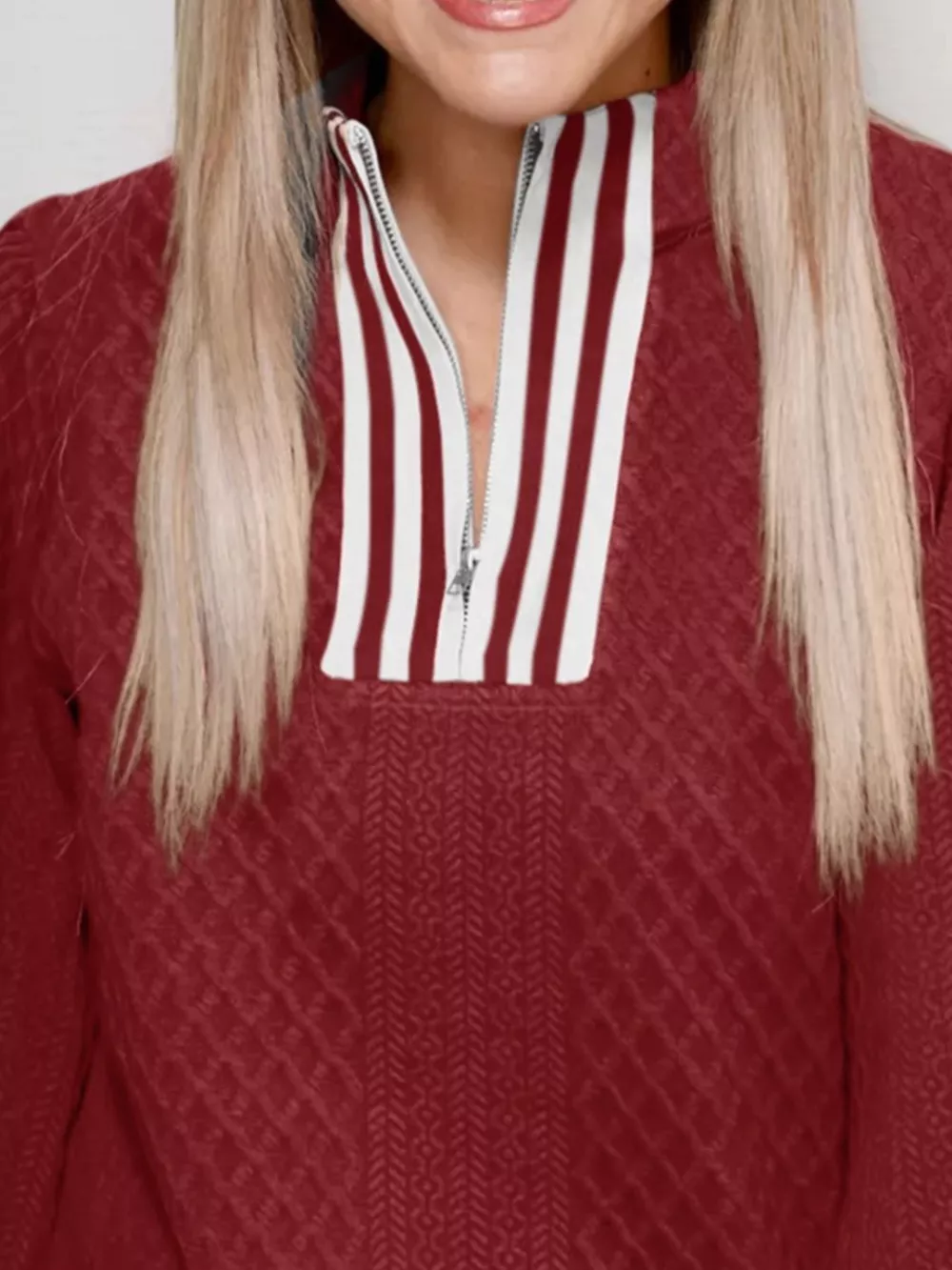 Striped Trim Zipper Blouse, image 2