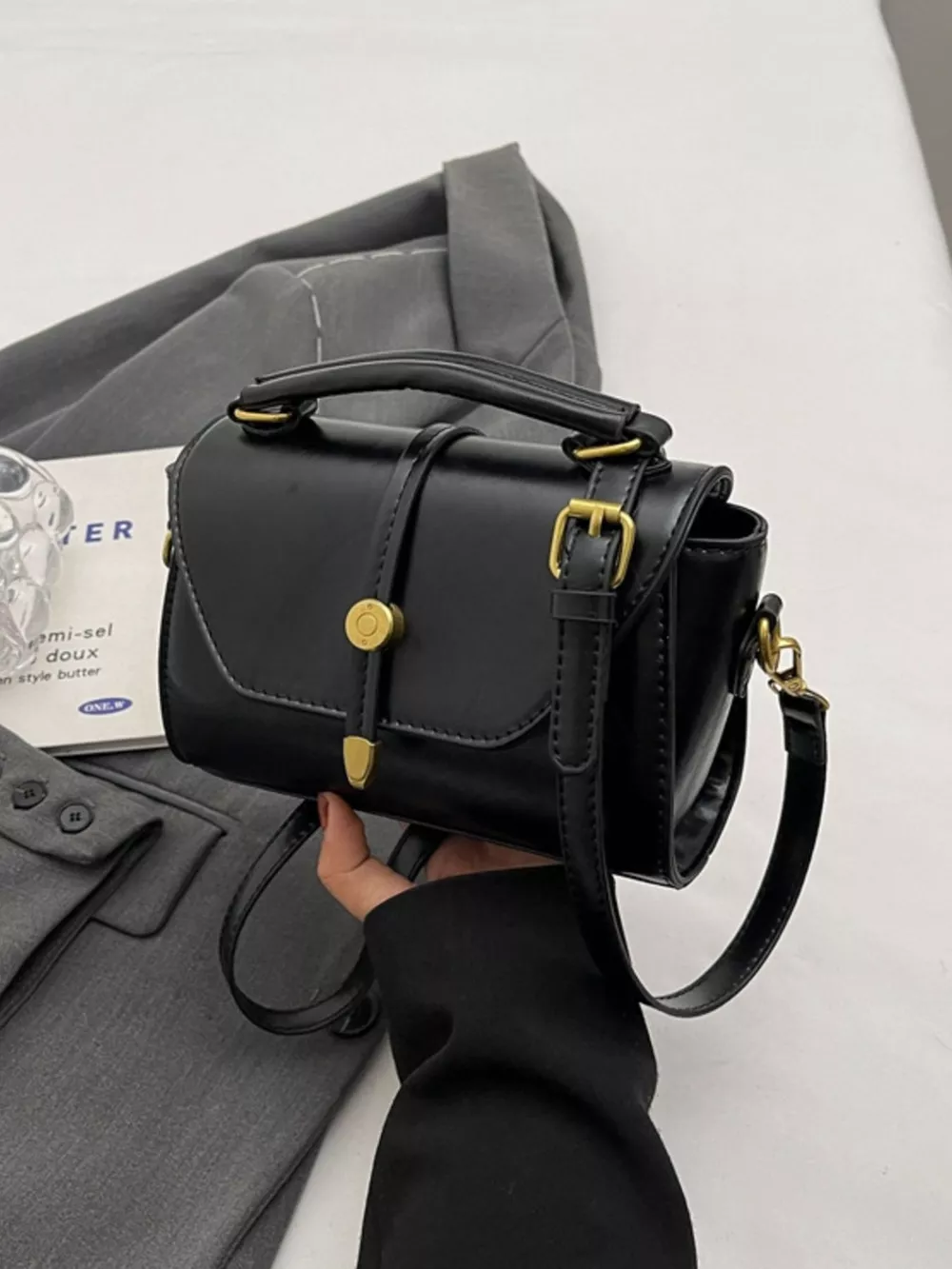 Leather Top Handle Crossbody Bag, image 3