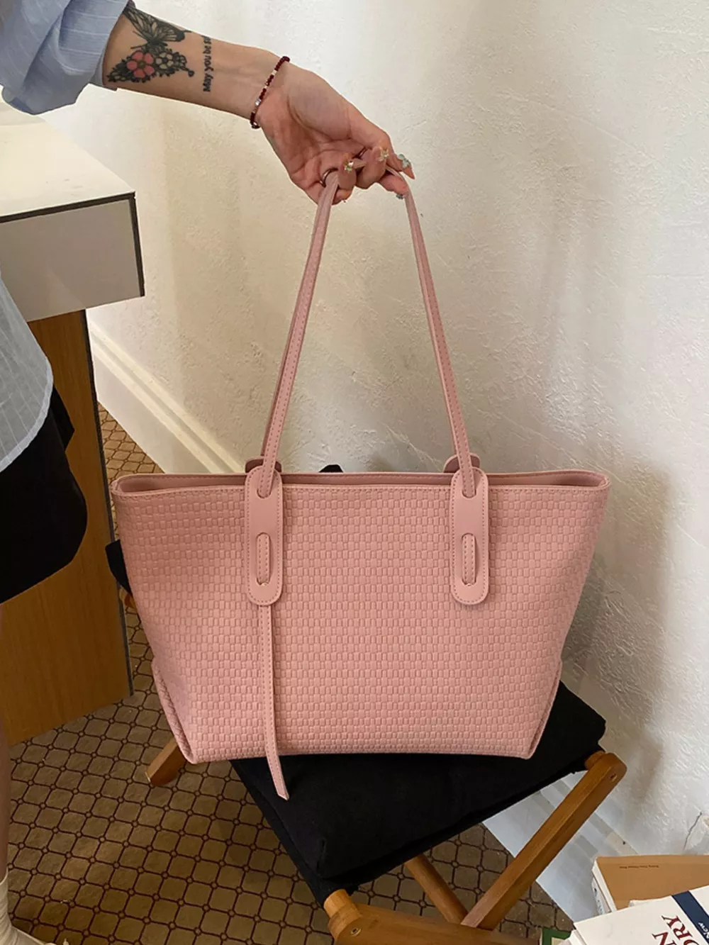 Leather Texture Tote Bag, image 7