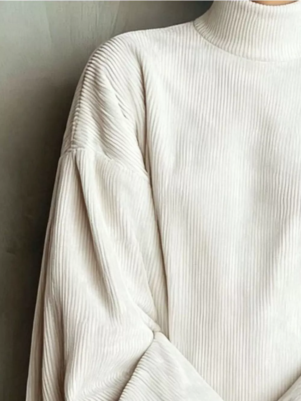 Full Size Corduroy Mock Neck Lantern Sleeve Mini Dress Plus Size, image 4