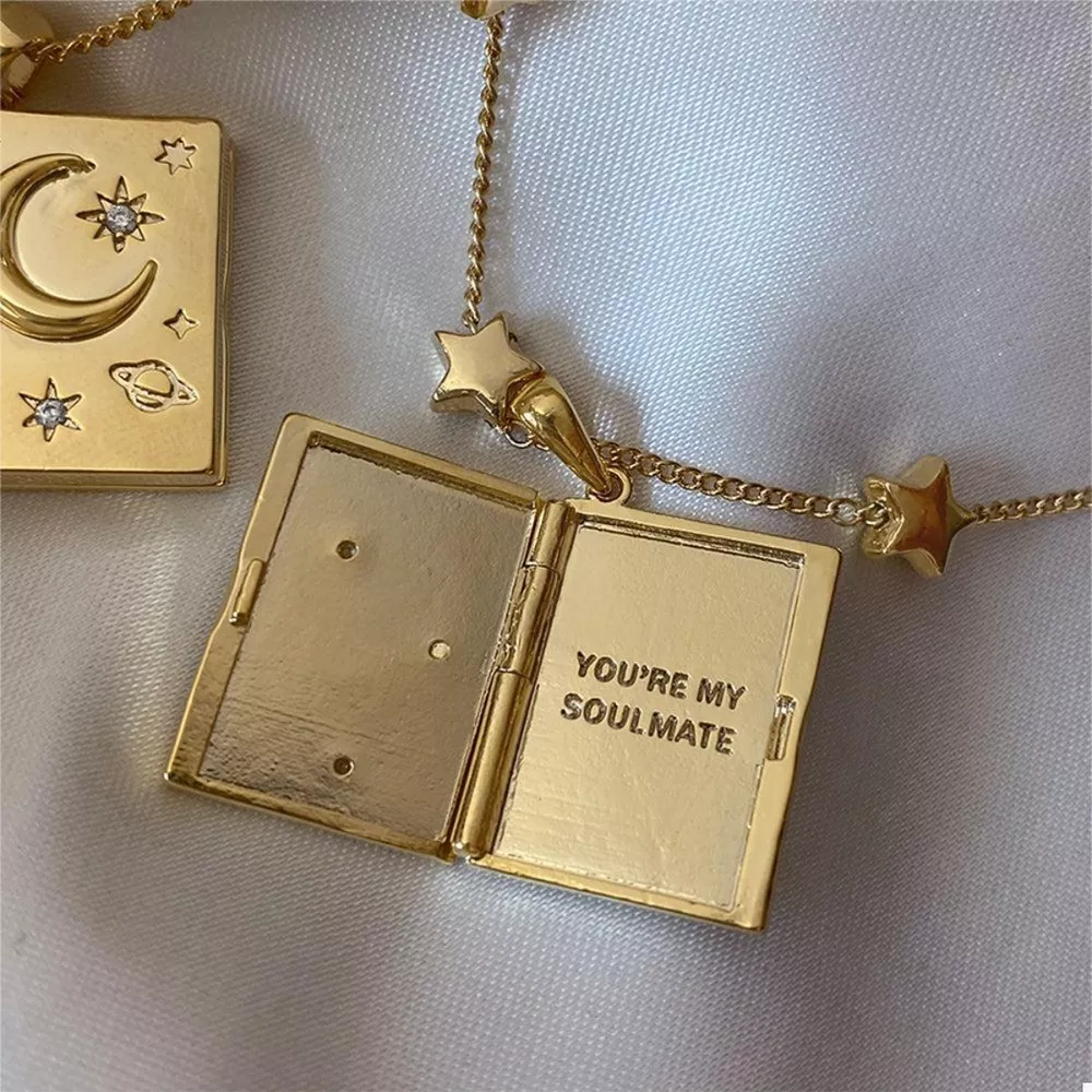 18K Gold-Plated Star Moon Zircon Lock Necklace, image 4