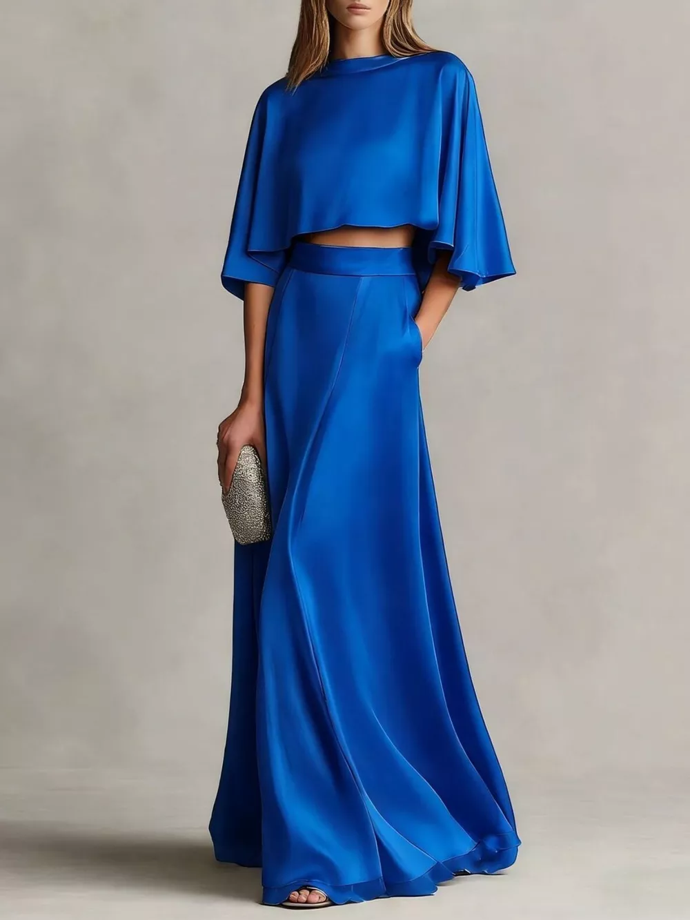 Full Size Satin Crop Top and Maxi Skirt Two-Piece Set Plus Size