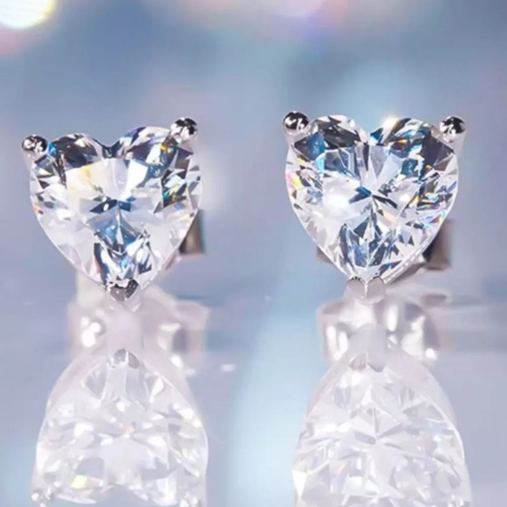 2 Carat 925 Sterling Silver Moissanite Heart Earrings, image 8