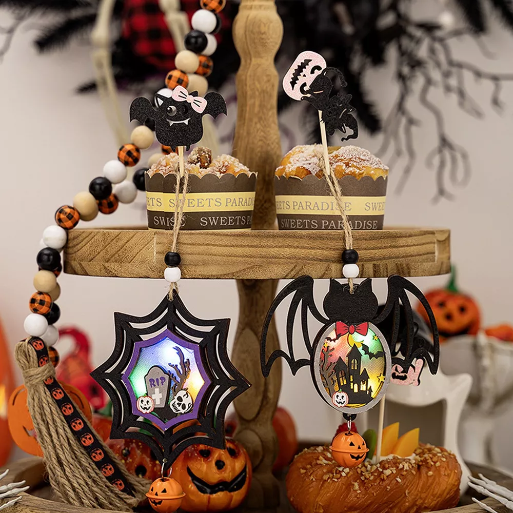 Halloween LED Lighted Wooden Hanging Decorative Ornaments Set, image 2