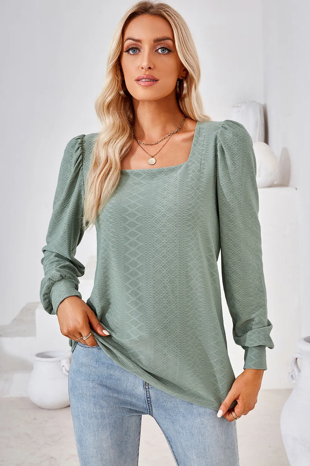 Square Neck Puff Sleeve T-Shirt, image 16