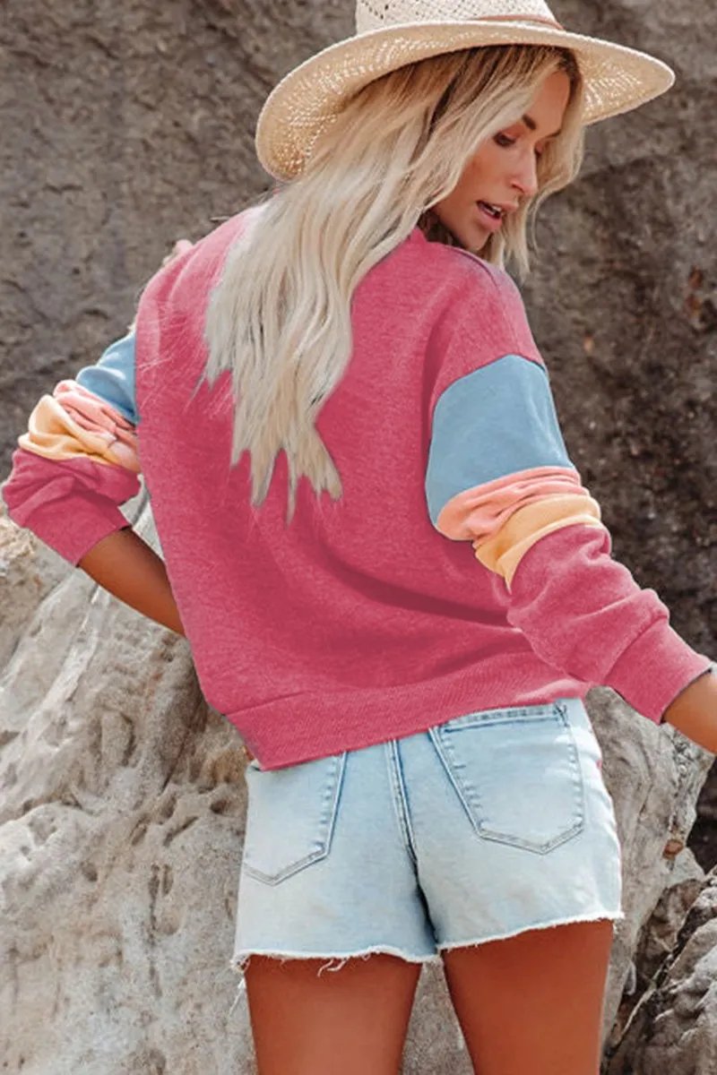 Color Block Round Neck Long Sleeve Sweatshirt, image 10