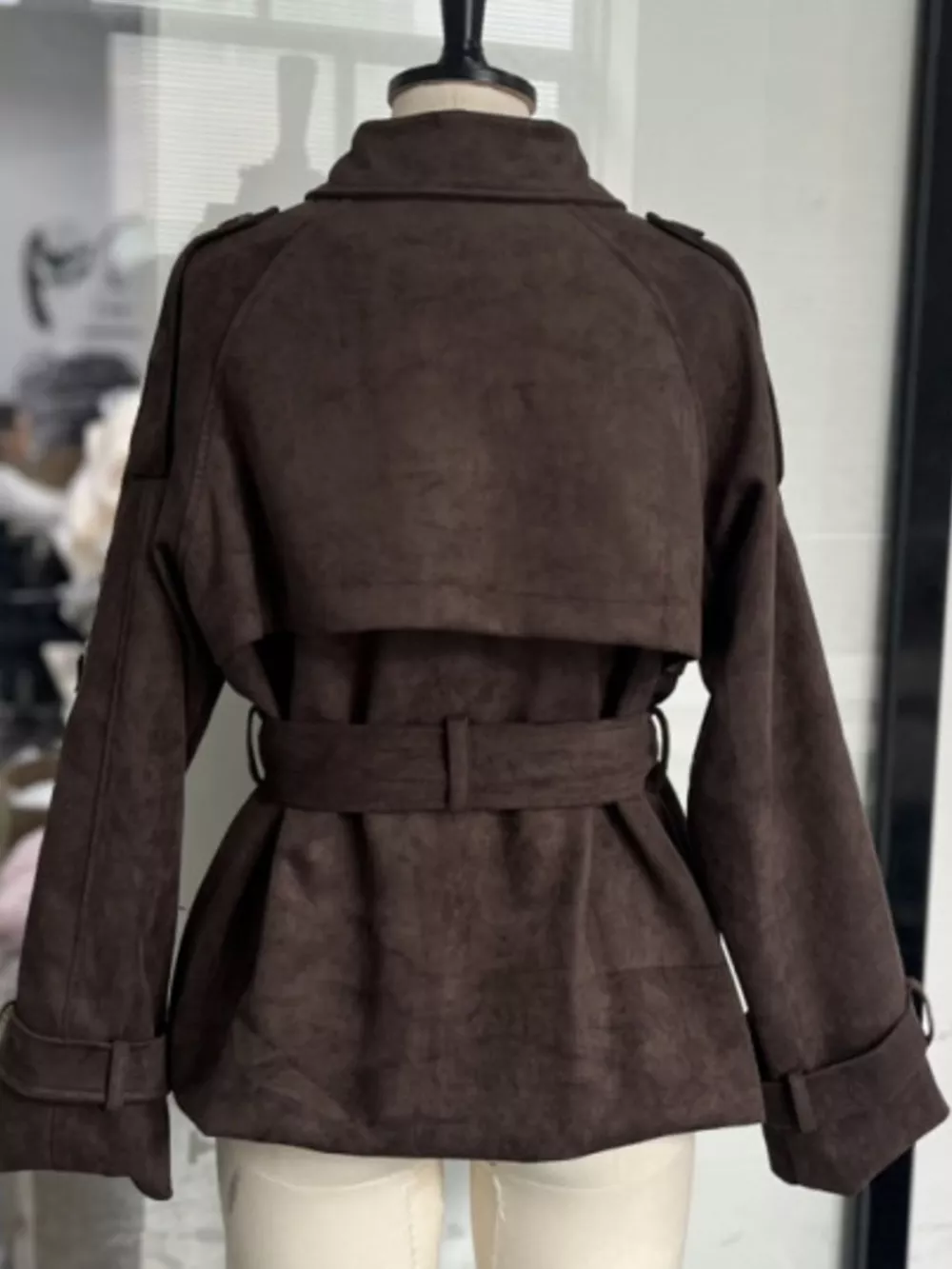 Lapel Collar Tie Waist Outerwear, image 7
