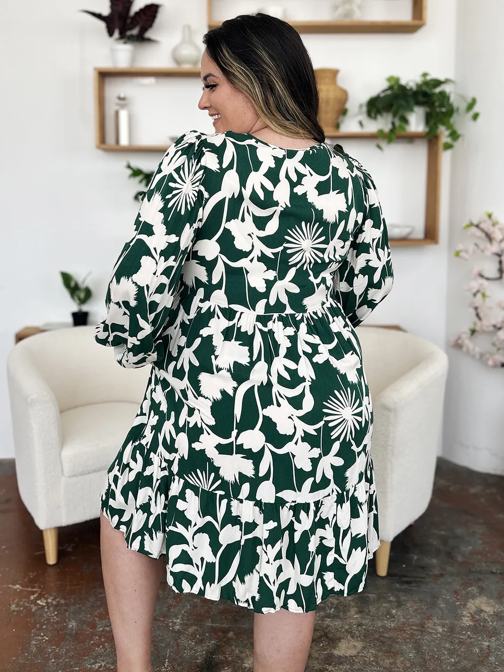 Full Size Printed Ruffle Hem Dress with Pocket, image 10