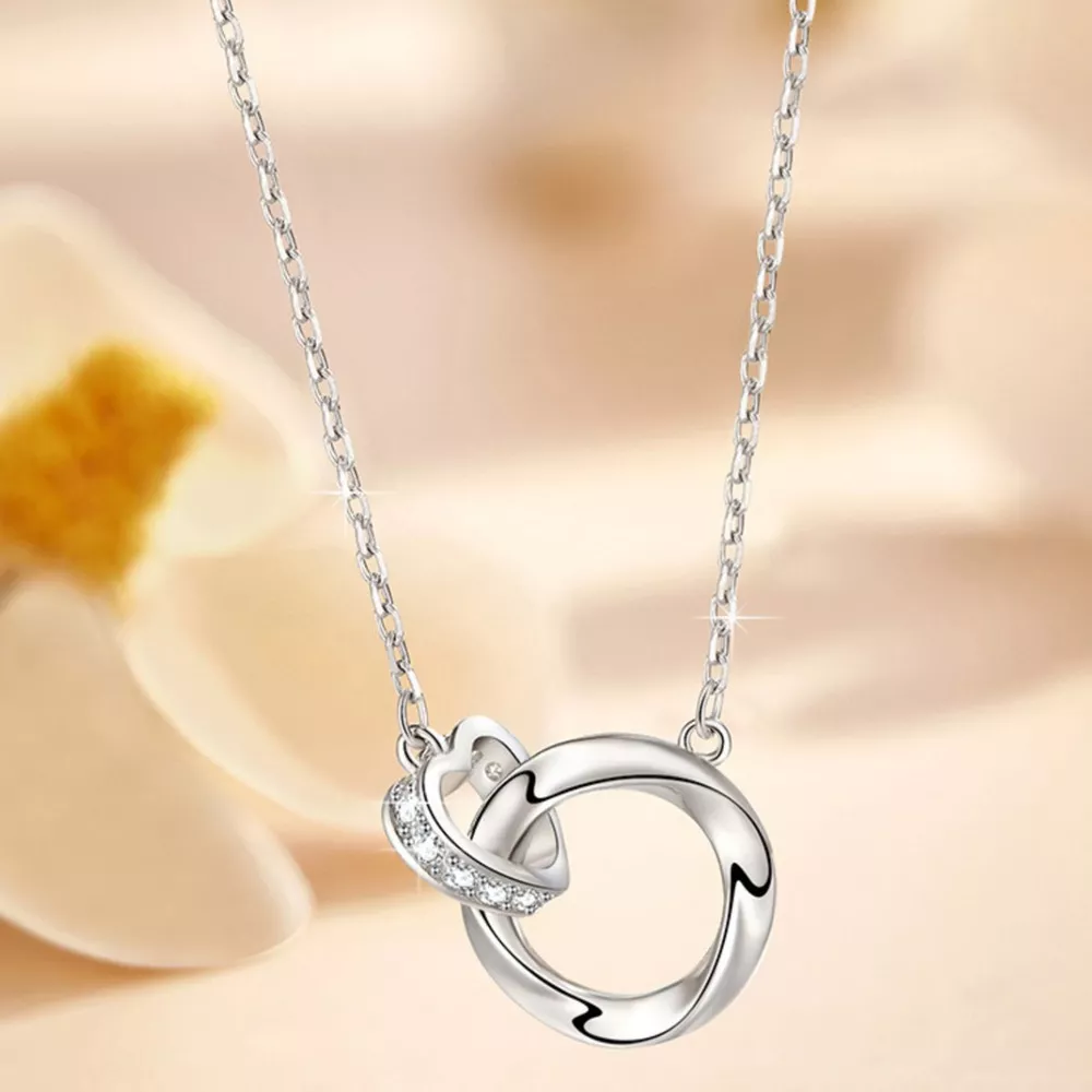 925 Sterling Silver Interlocking Circles Pendant Necklace, image 6