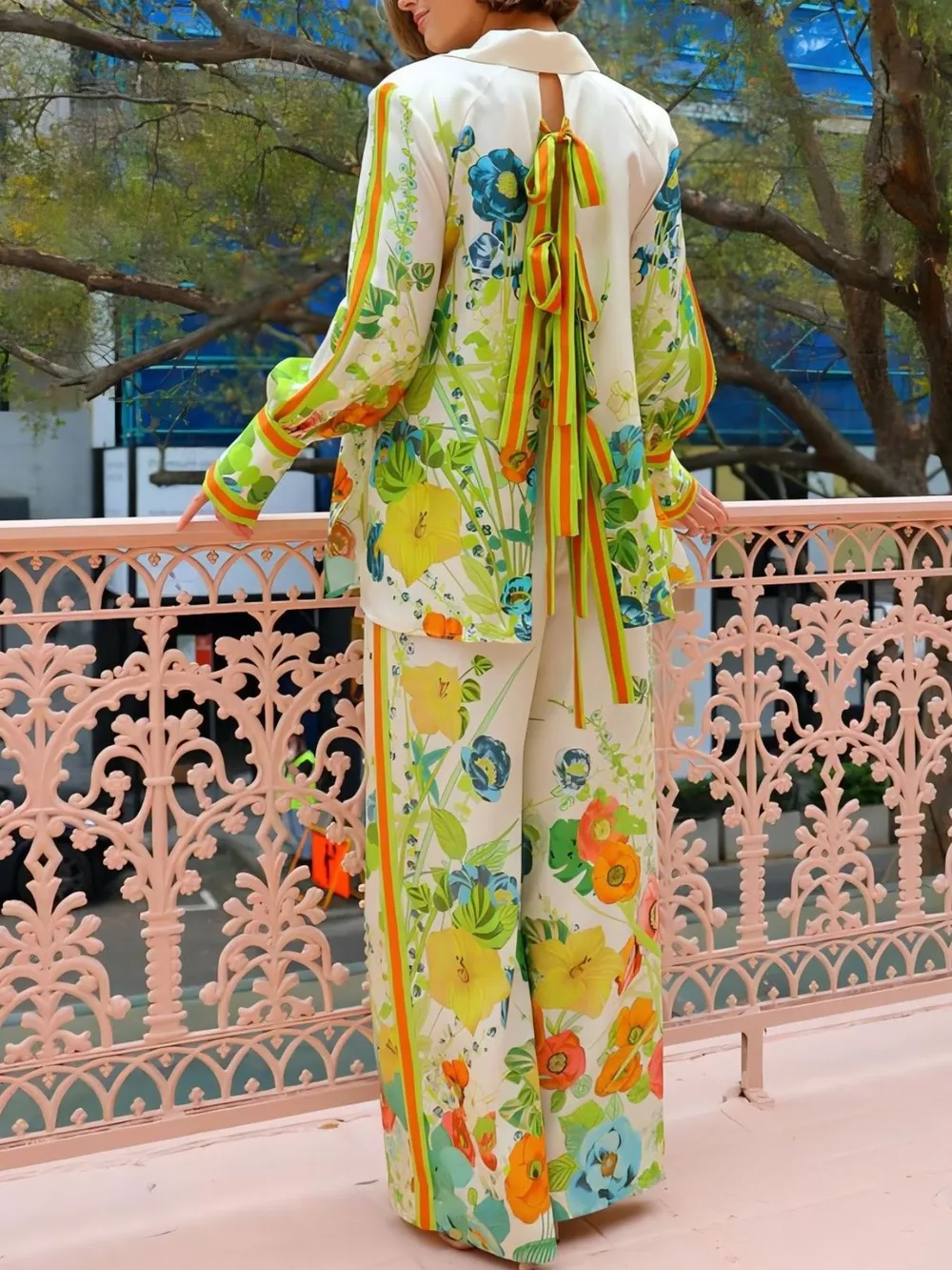 Printed Tie Back Shirt and Pants Set, image 2