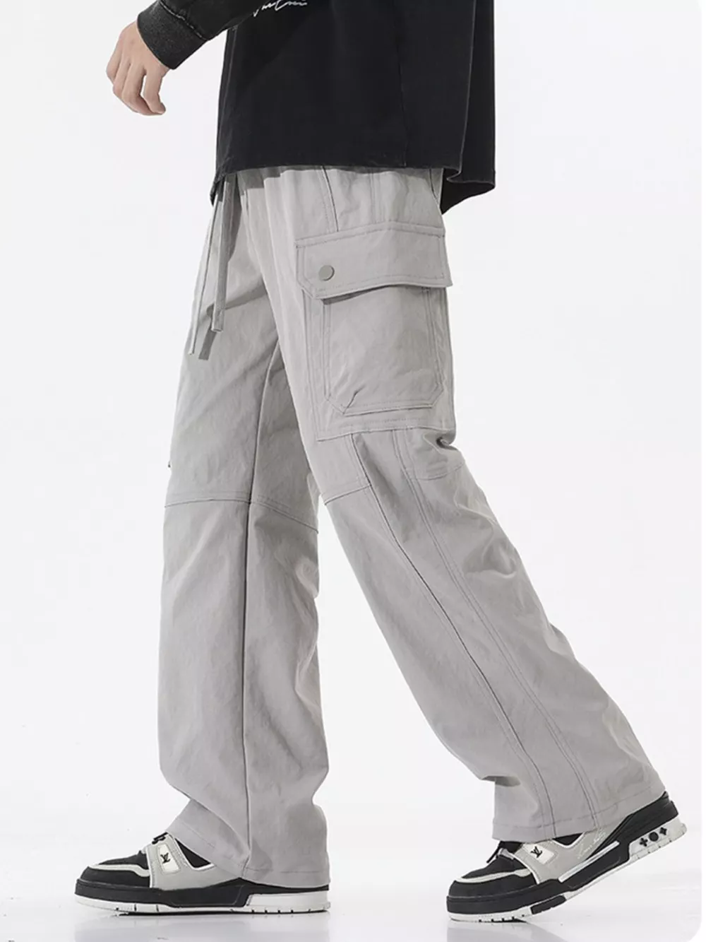 Men's Full Size Drawstring Cargo Wide Leg Pants Plus Size, image 10