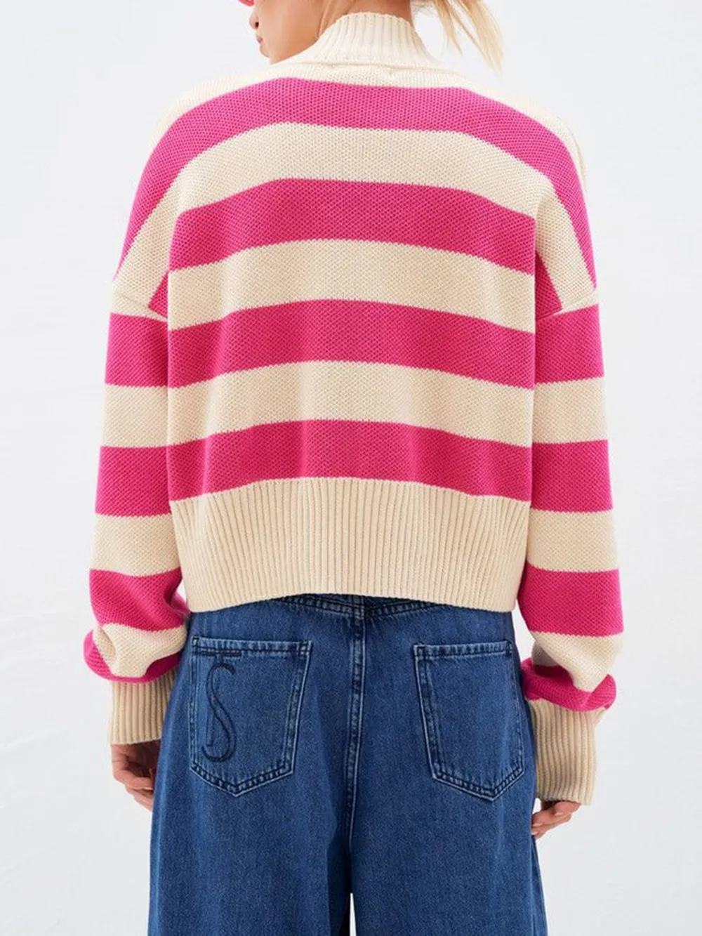 Striped Button Down Drop Shoulder Cardigan, image 6