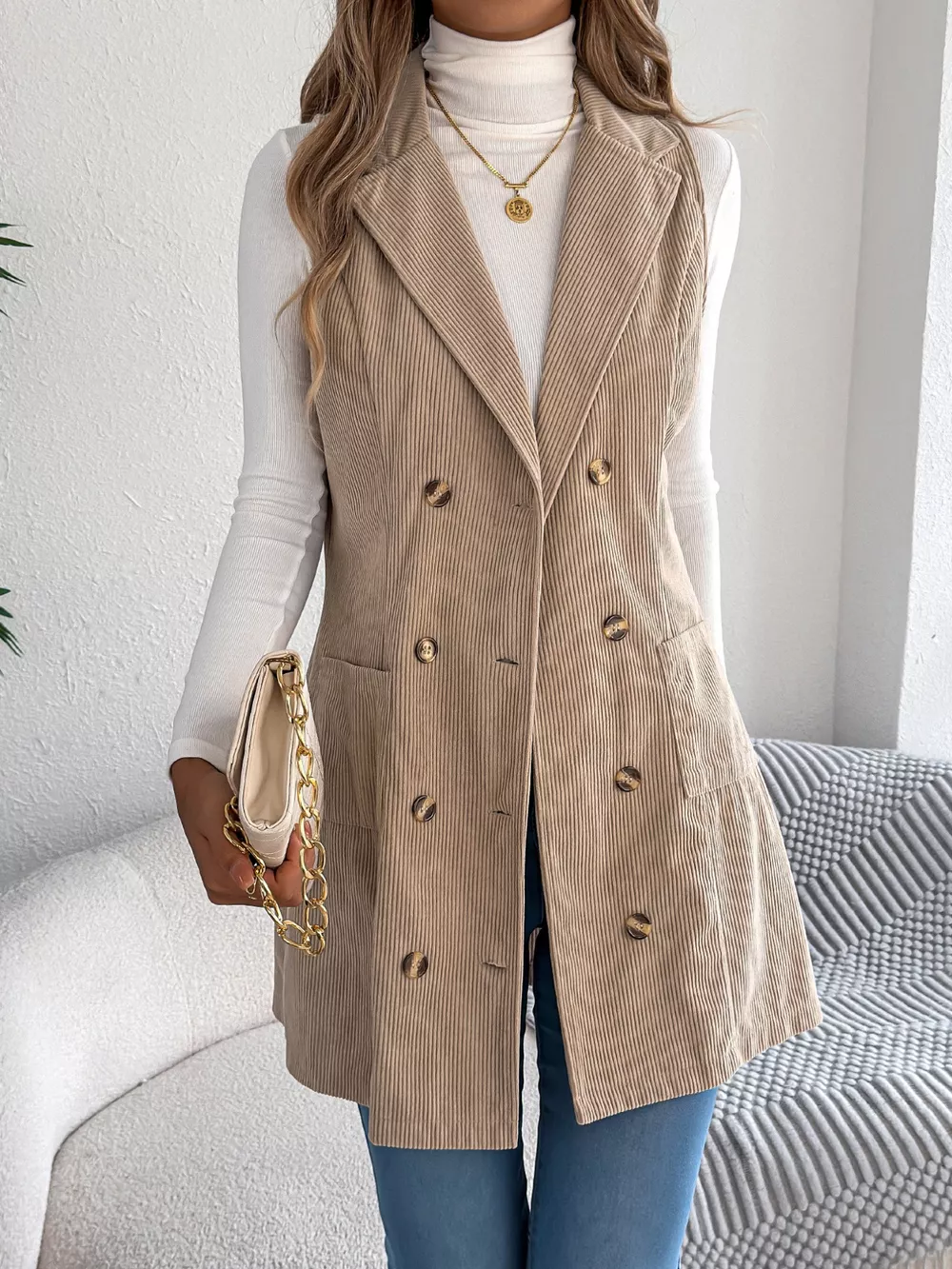 Double-Breasted Long Vest Coat, image 2