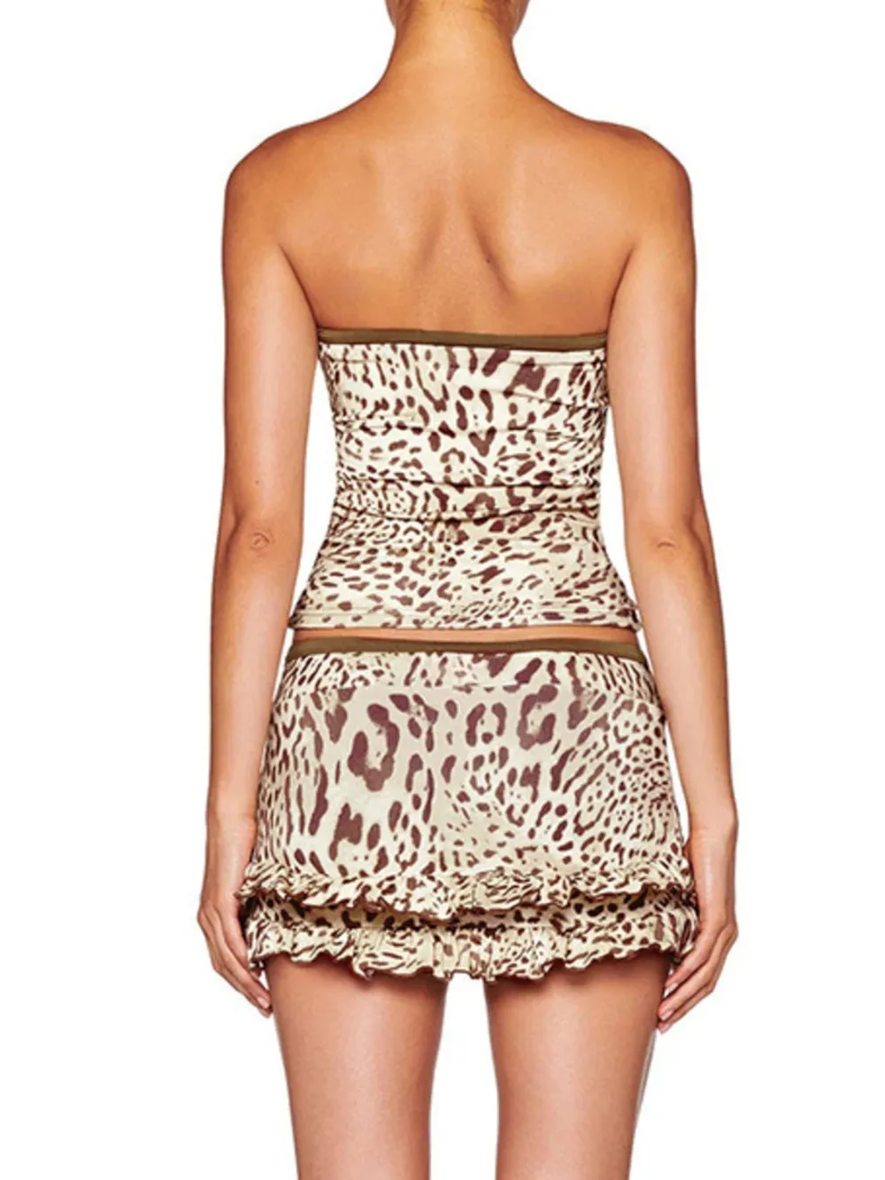 Leopard Print Strapless Top and Skirt Two-Piece Set, image 2