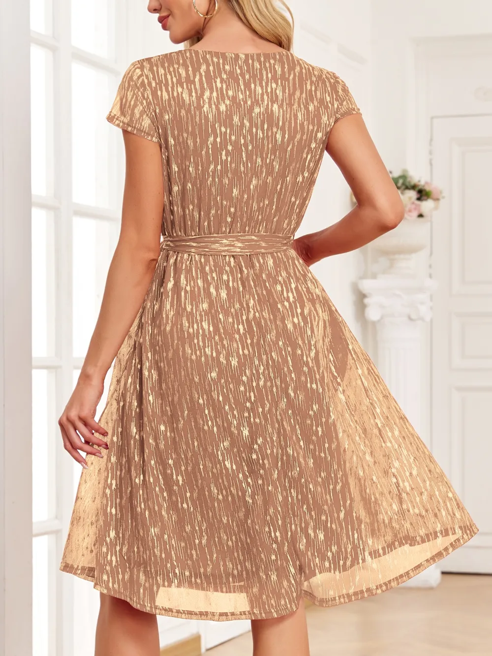 V-Neck Metallic Print Dress, image 9