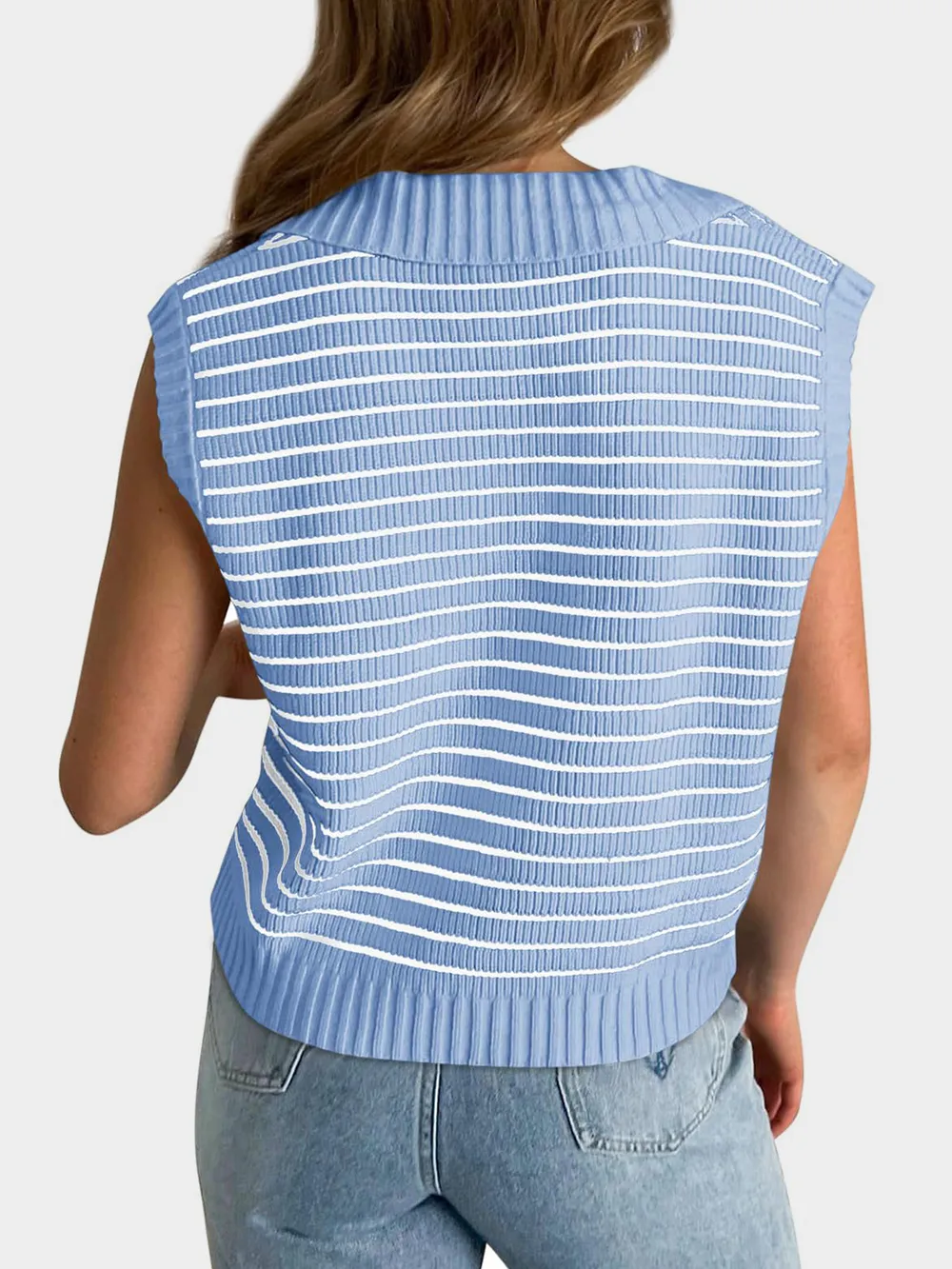 Collared Neck Striped Sweater Vest, image 9