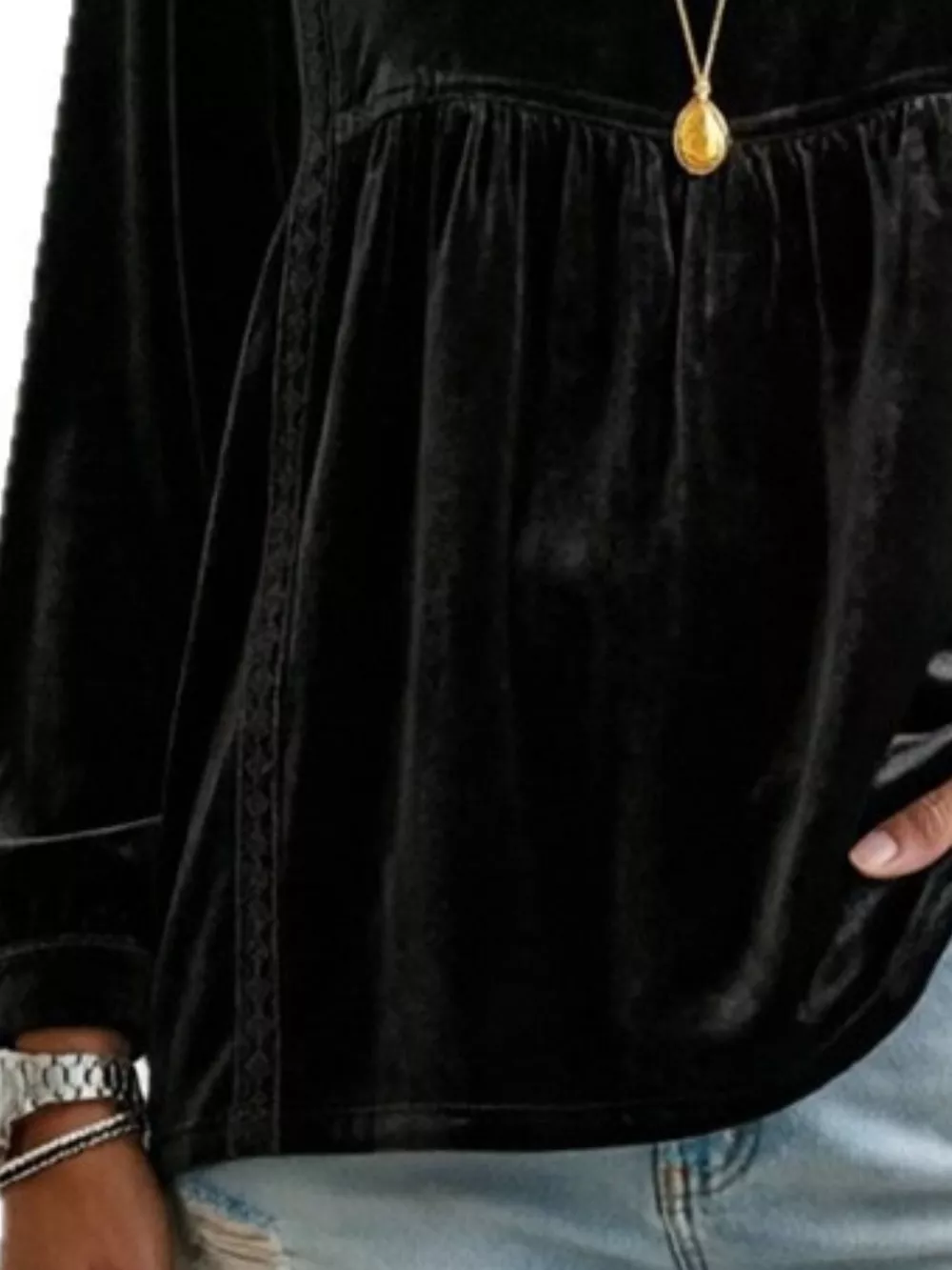 Full Size V-Neck Long Sleeve Velvet Blouse with Lace Trim Plus Size, image 15