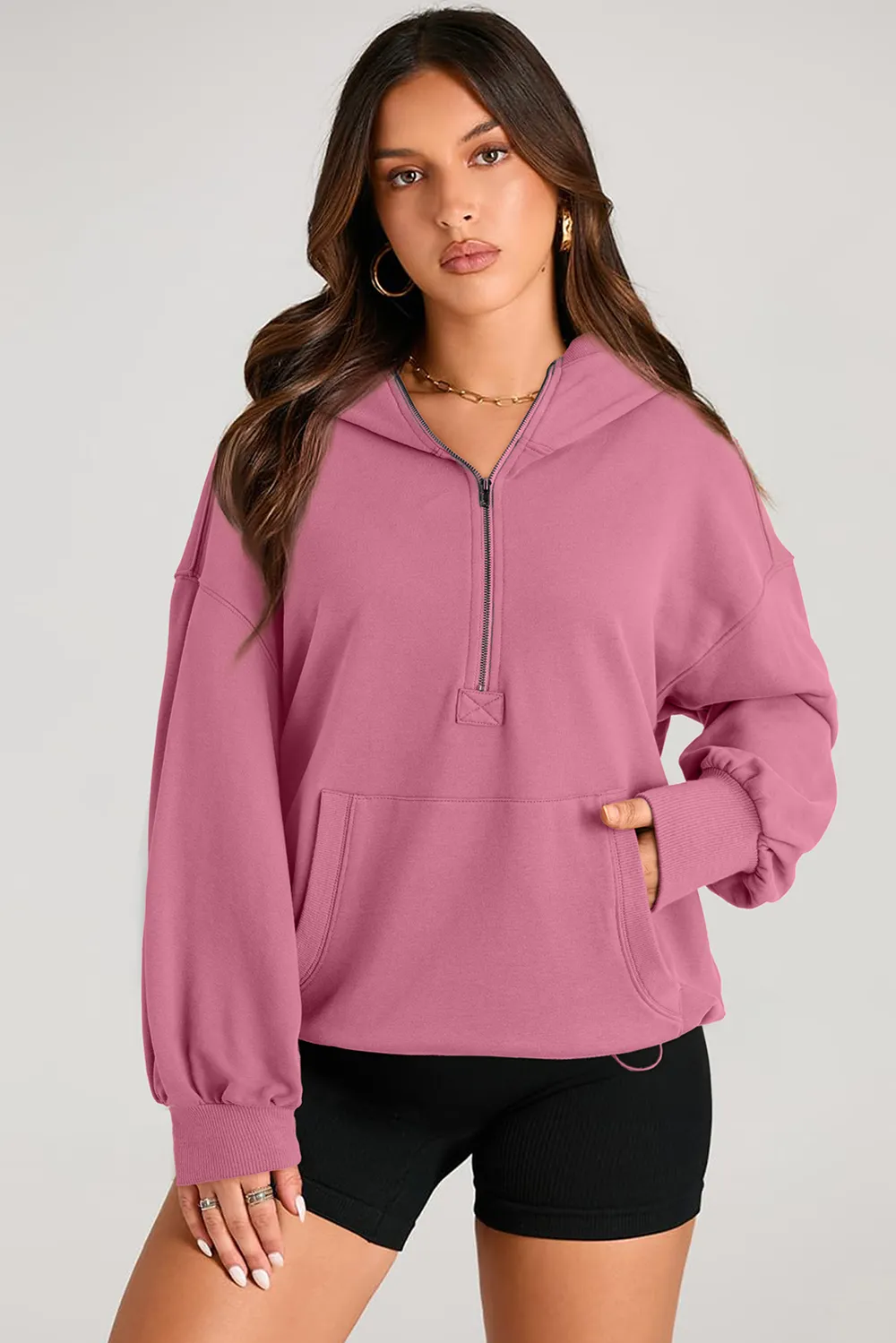 Pocketed Half Zip Long Sleeve Hoodie, image 13