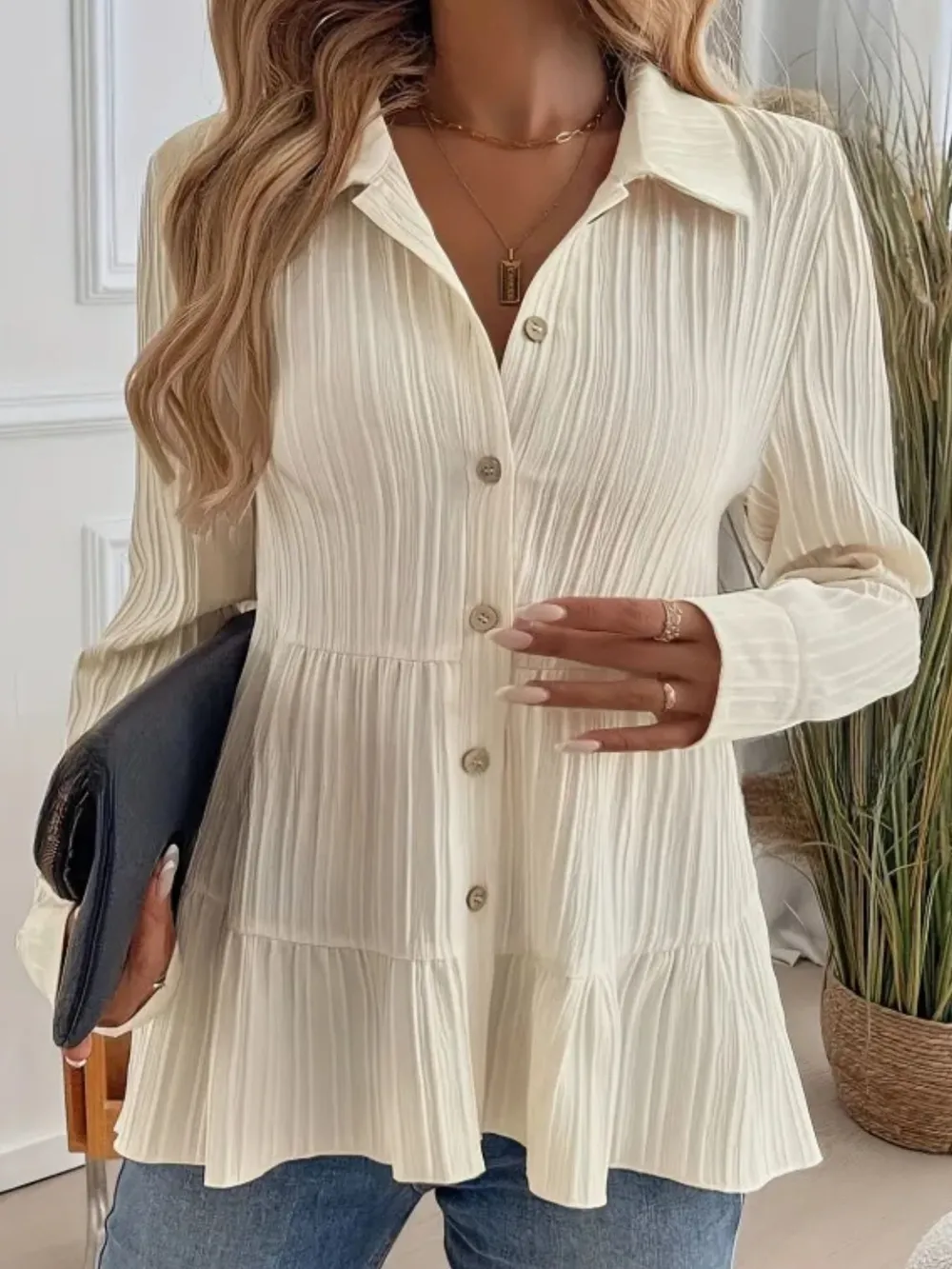 Striped Button-Down Tiered Shirt, image 10