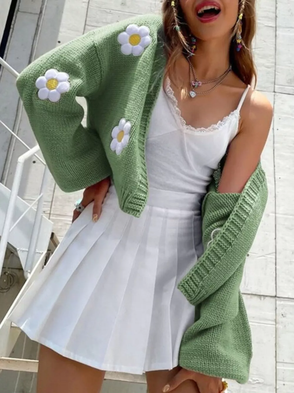 Floral Open Front Knit Cardigan, image 14