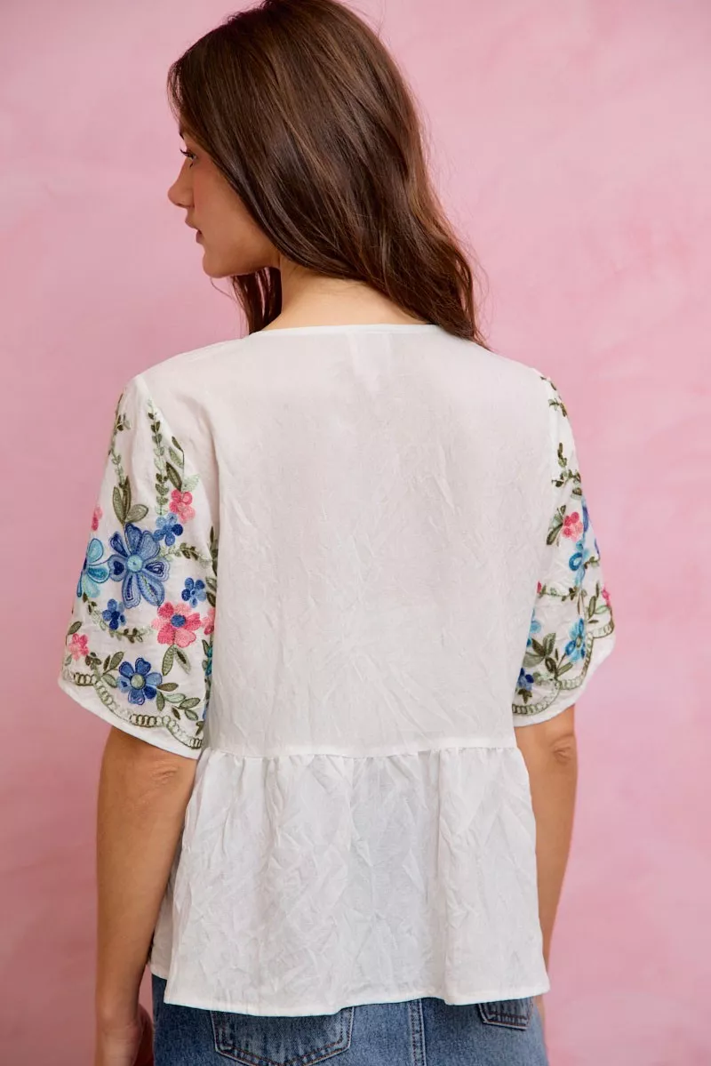 Floral Embroidered Baby Doll Blouse Top, image 3
