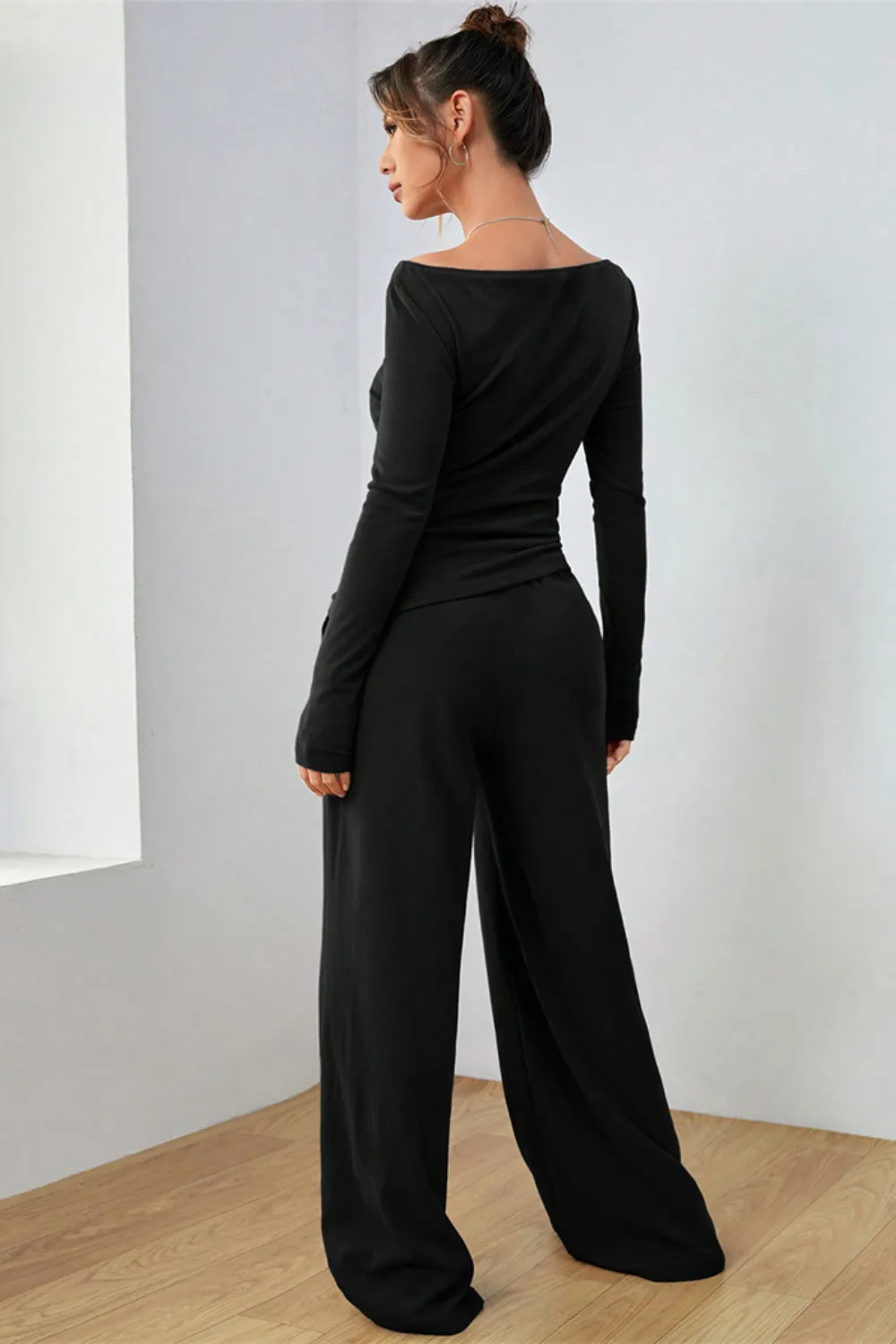 Boat Neck Long Sleeve Top and Pants Set, image 18