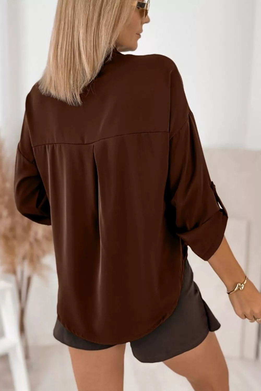 Multi Button Decoration Tab Long Sleeve Casual Shirt, image 4