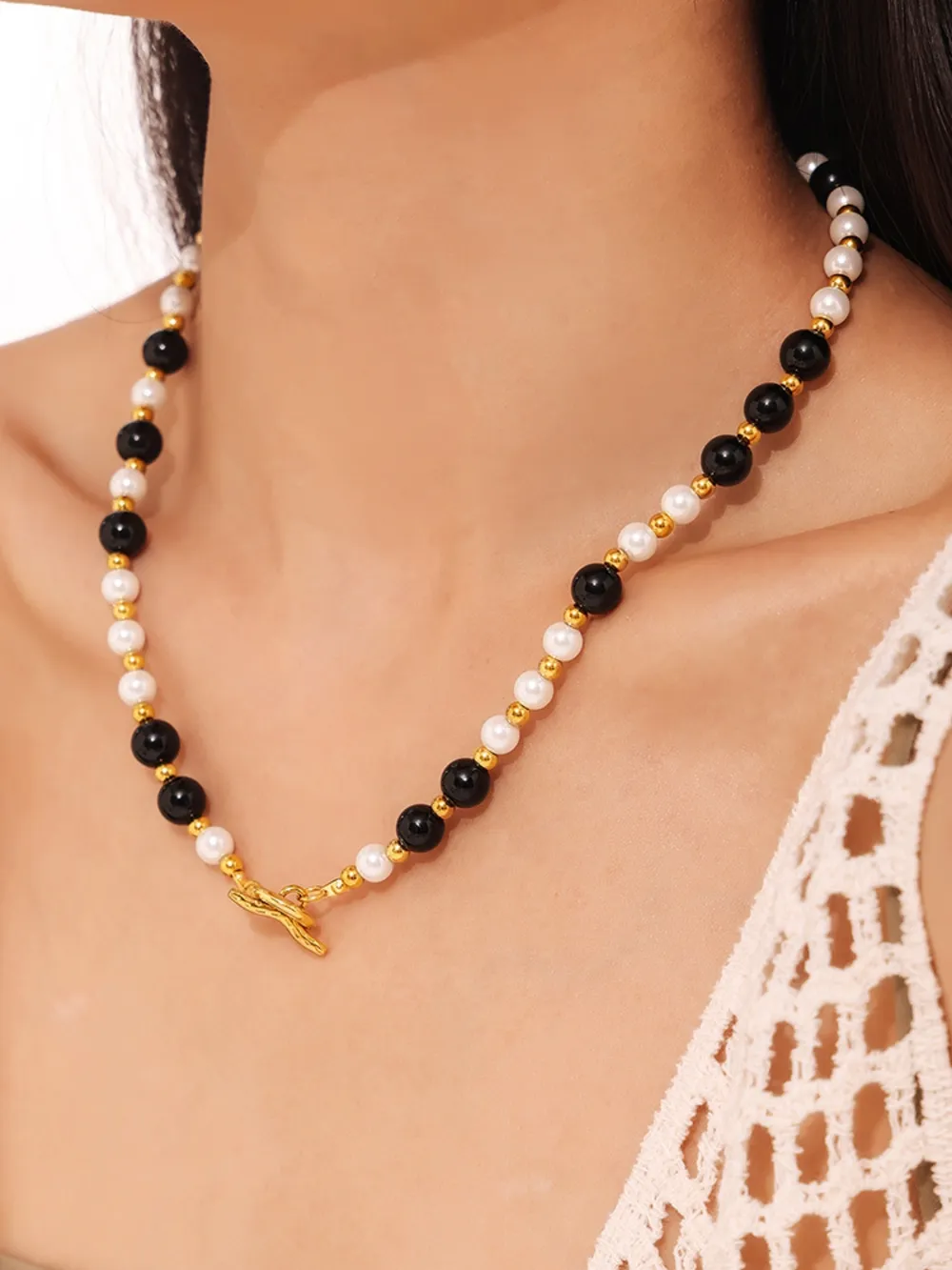 Stainless Steel Agate Shell Bead Necklace, image 2