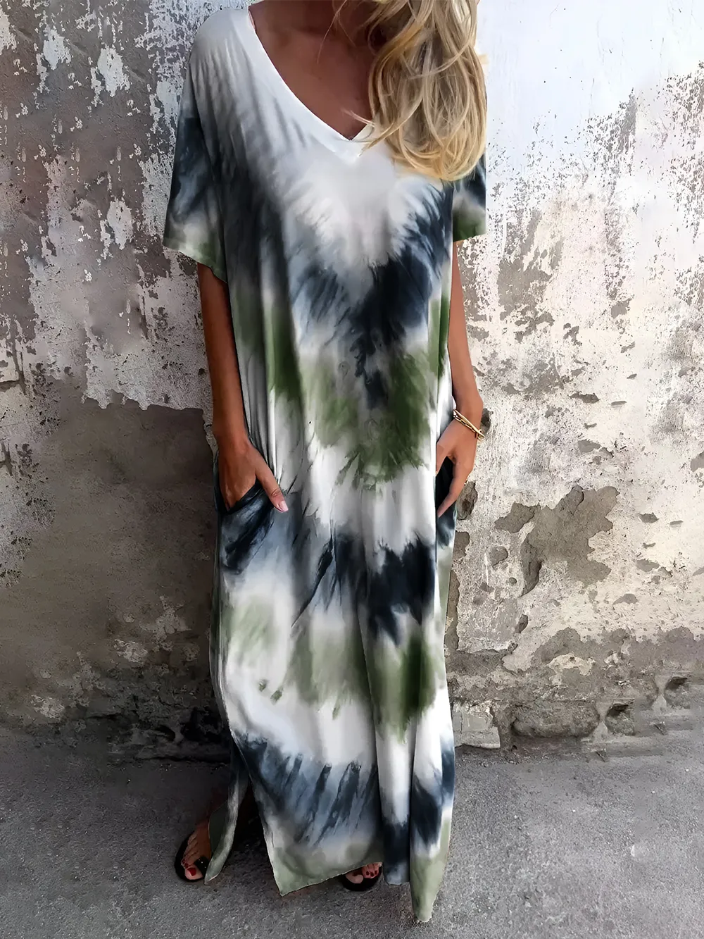 Full Size Pocketed Tie-Dye Short Sleeve Dress, image 7