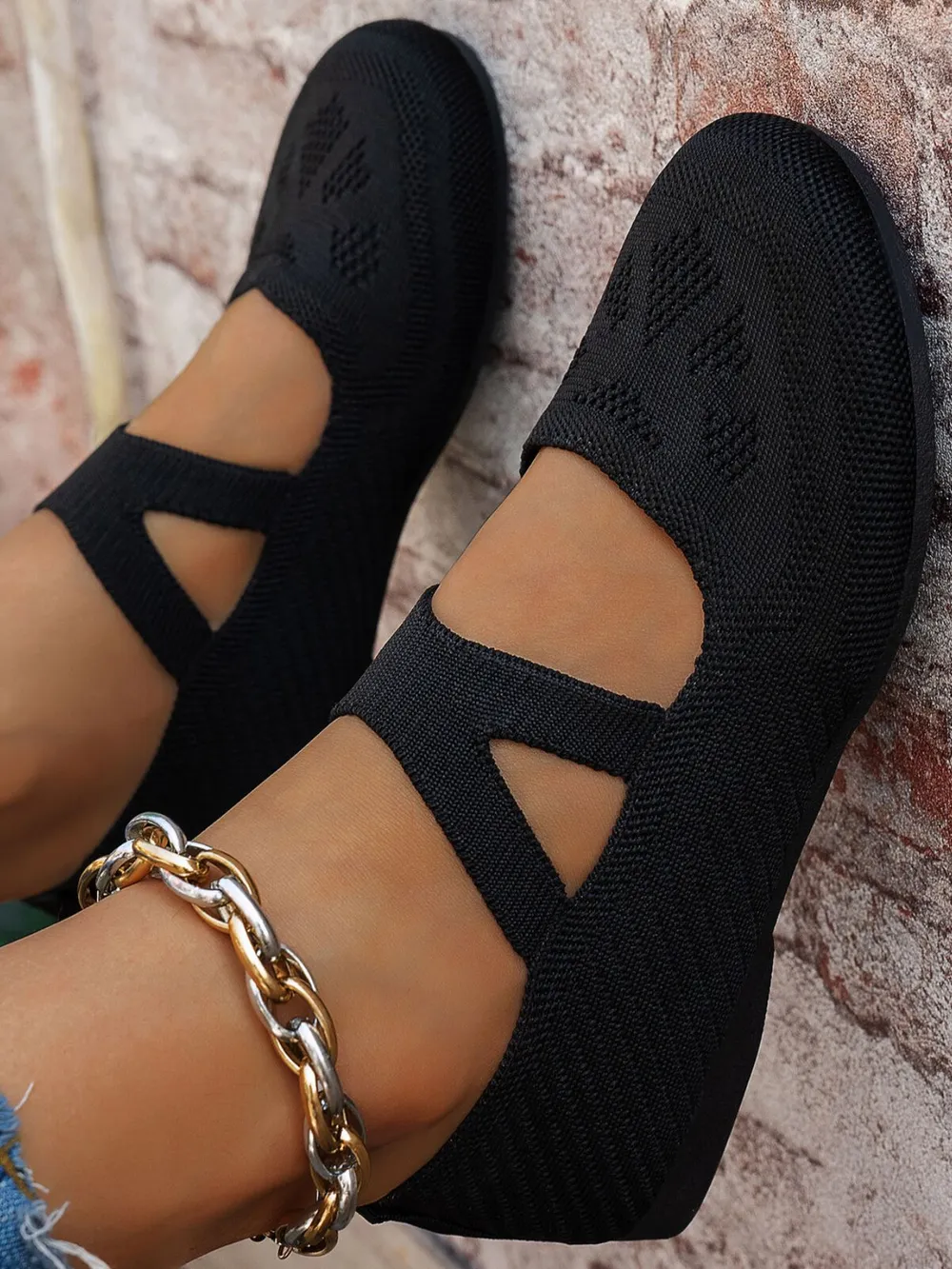 Knit Mary Jane Slip-On Loafers with Strap, image 2