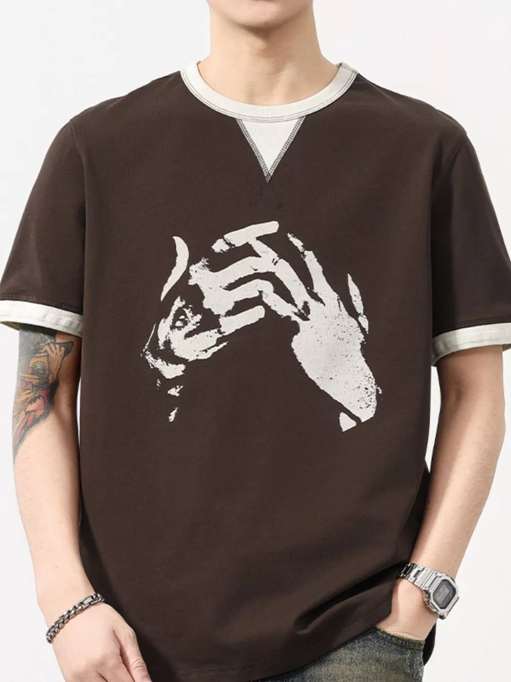 Men's Plus Size Two-Tone Short Sleeve Graphic T-Shirt, image 3