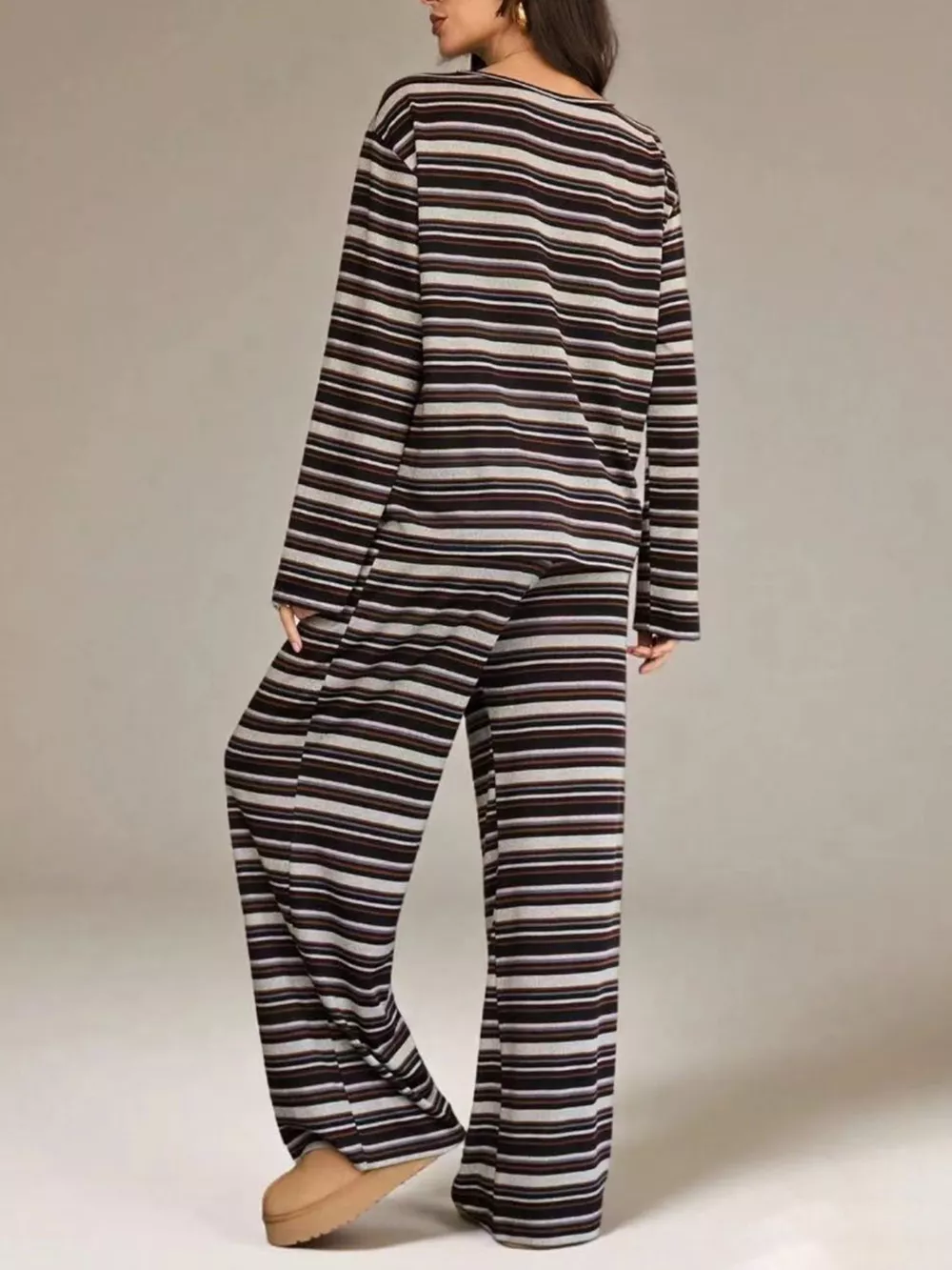Striped Long-Sleeve Top and Wide-Leg Pants Set, image 6
