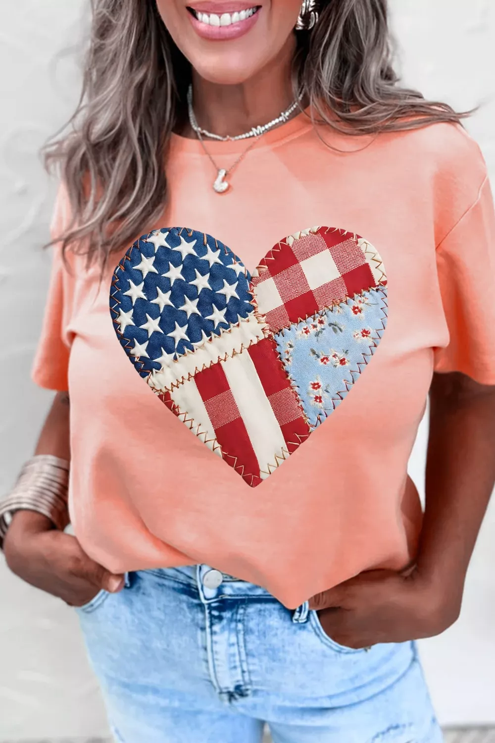 Patriotic Heart Round Neck Tee, image 3
