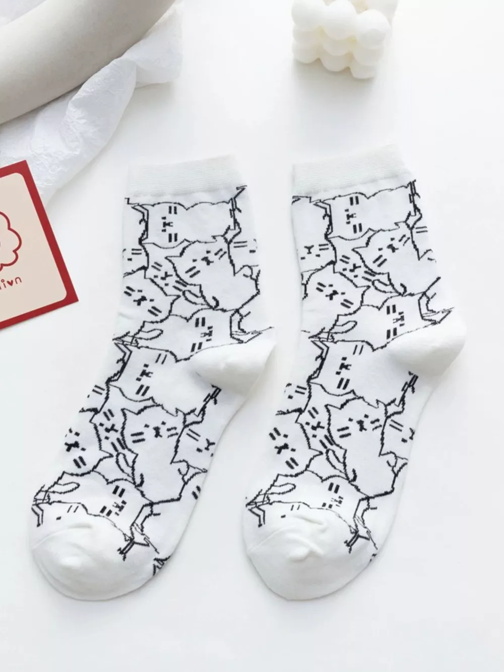 Cat Pattern Crew Socks, image 10