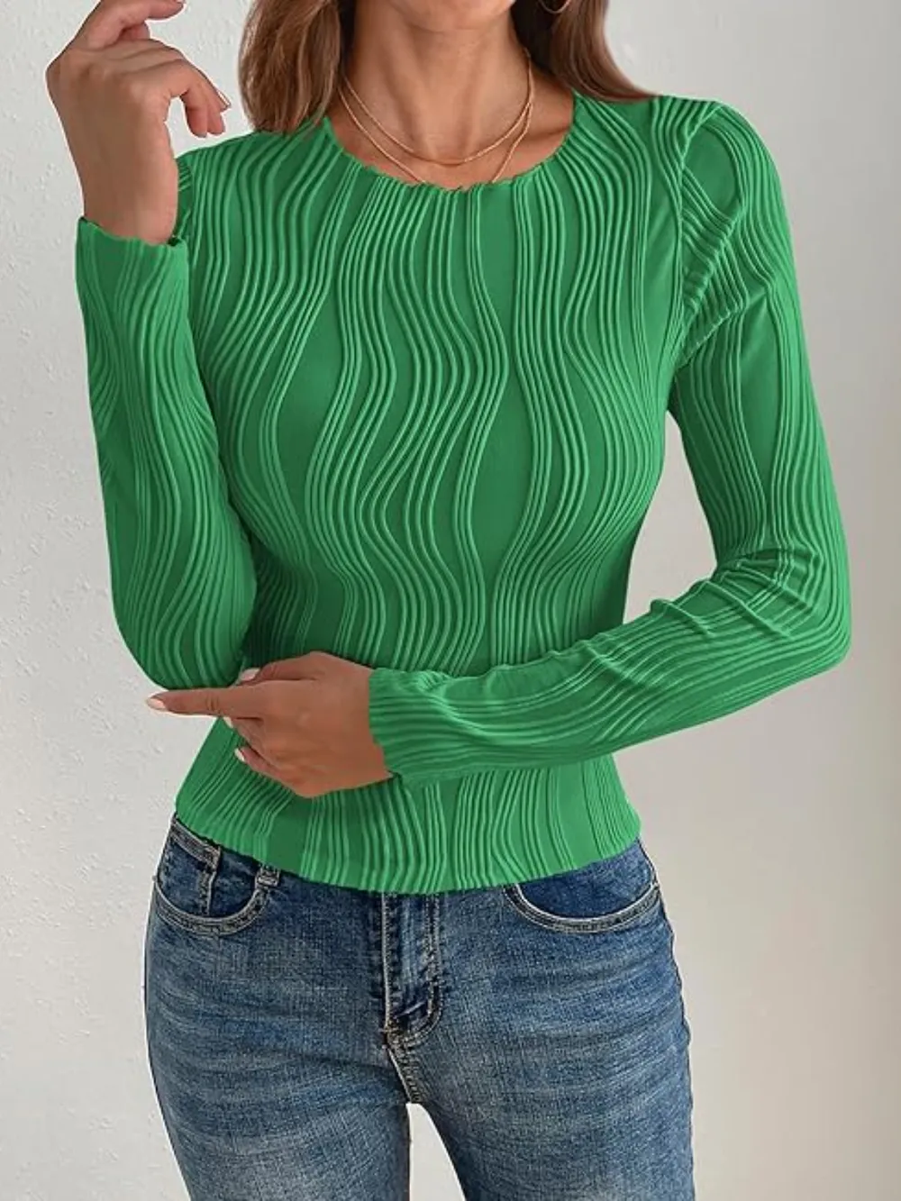 Textured Round Neck Long Sleeve Top, image 11