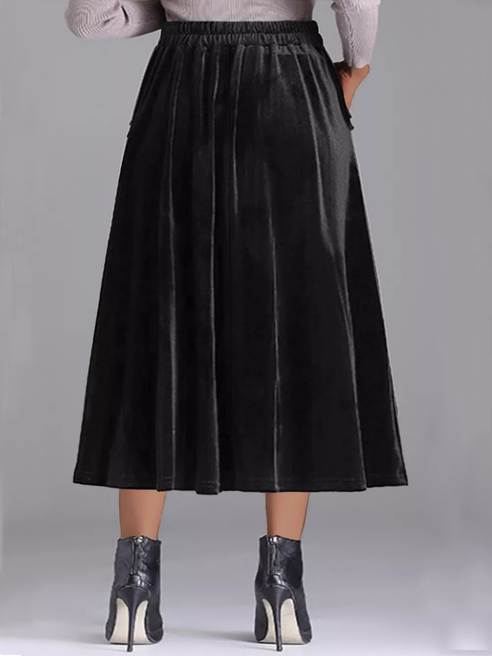 Plus Size Elegant Velvet A-Line Midi Skirt, image 3
